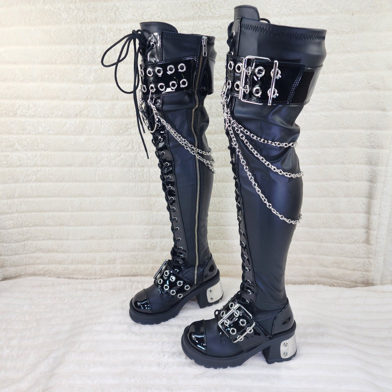 Other Bratty 304 Zipper Strap Buckle Biker Goth Punk Lace Up Thigh Size US 10 / IT 40 - 5 Thumbnail