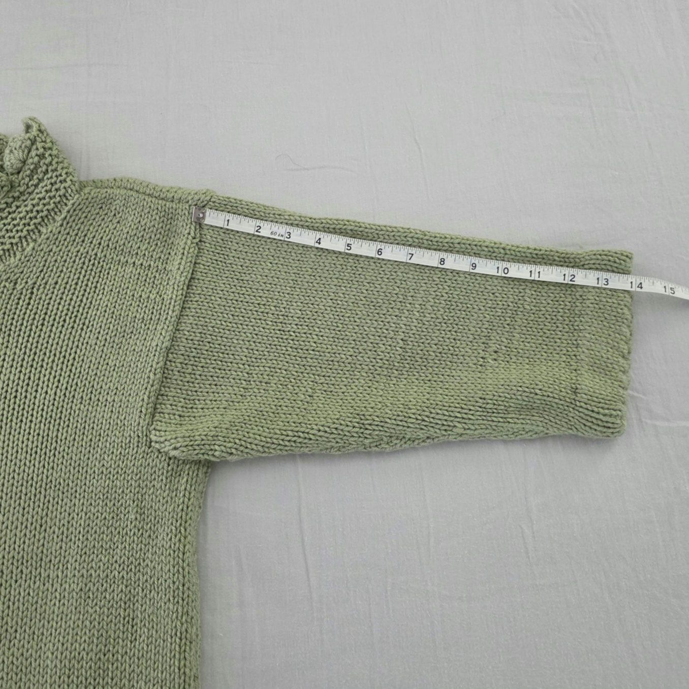 The Unbranded Brand Hand-Knitted Sage Green Sweater Scalloped Collar 3/4 Sleeve Size M / US 6-8 / IT 42-44 - 7 Thumbnail