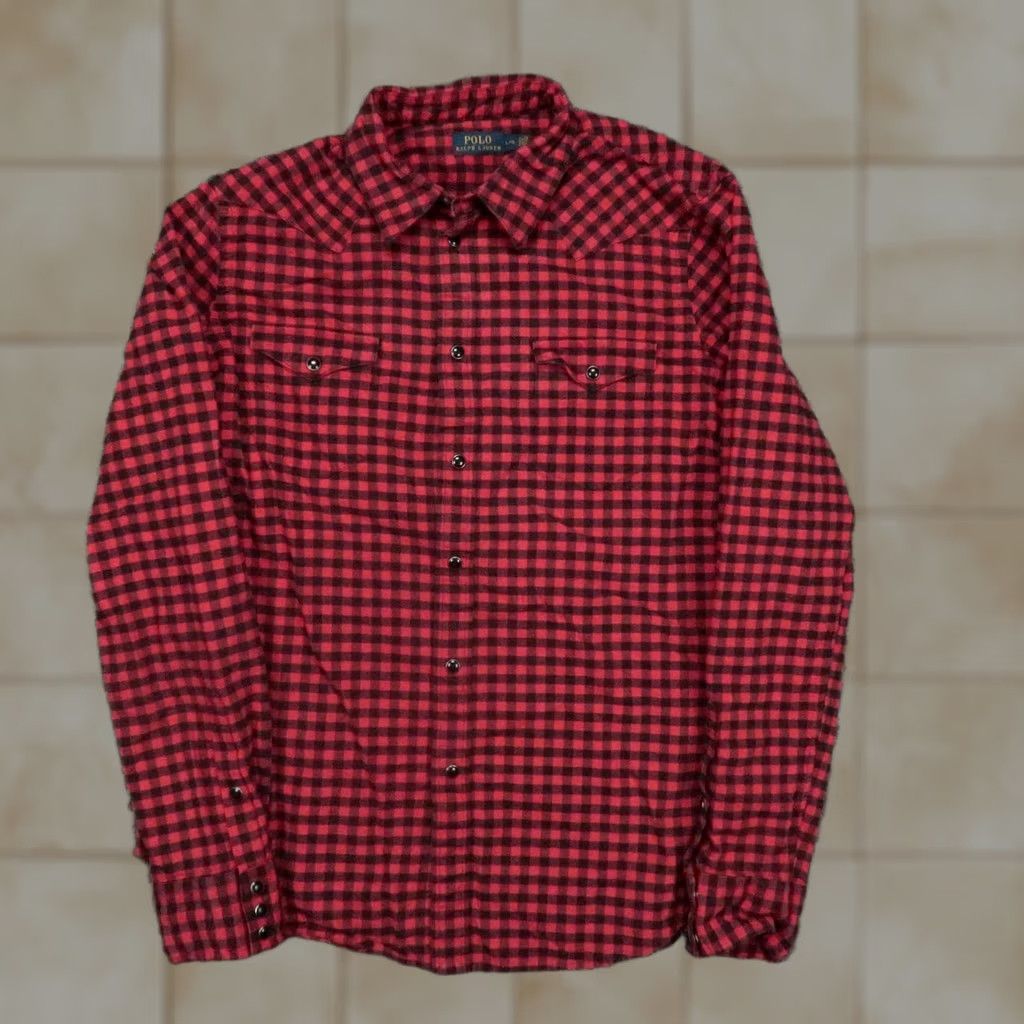 Polo Ralph Lauren Polo Ralph Lauren Shirt Womens Large Red Buffalo Plaid Long Sleeve Pearl Snap Size L / US 10 / IT 46 - 1 Thumbnail