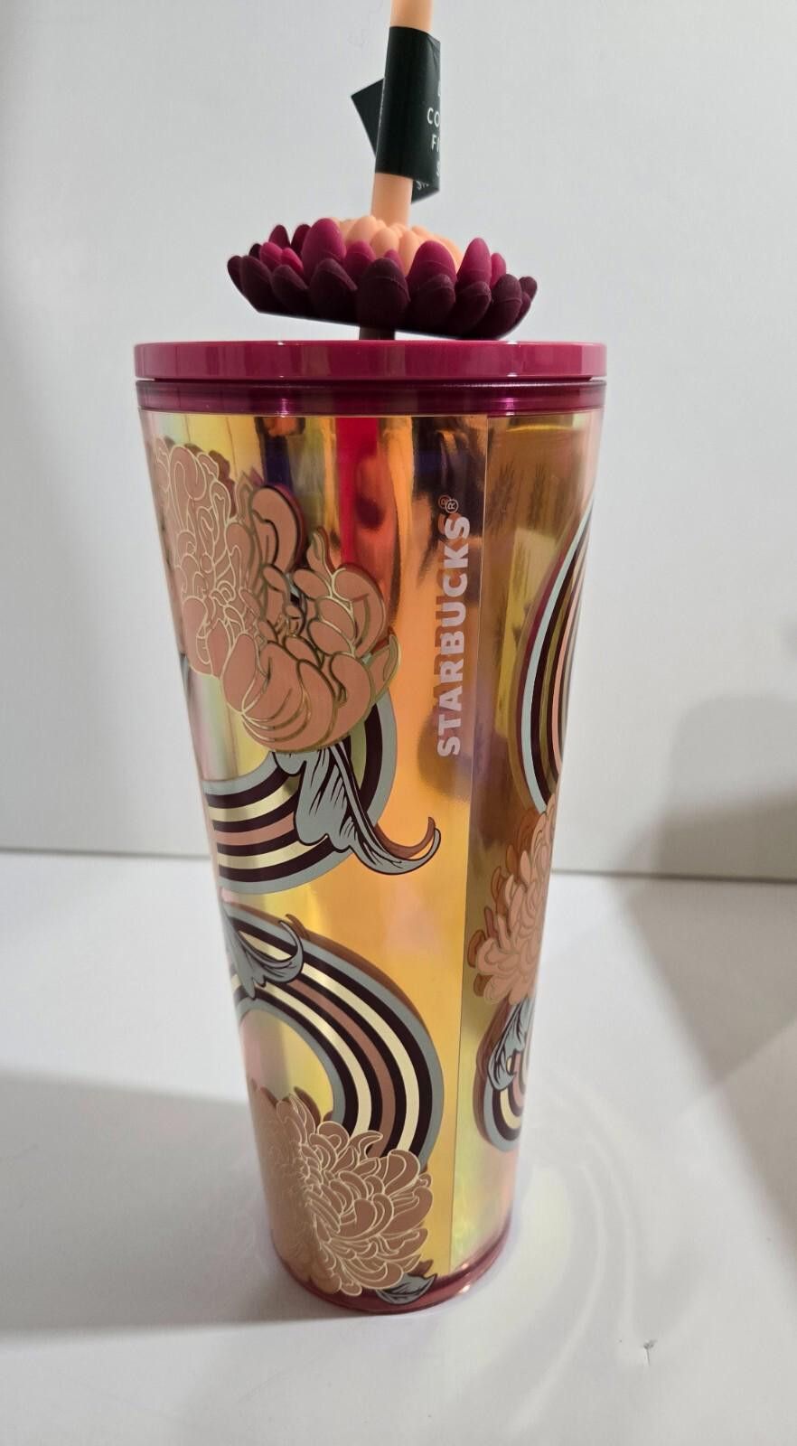 Designer Starbucks Christmas Tumbler Gold Flower Floral 24 oz NWT Size ONE SIZE - 1 Thumbnail