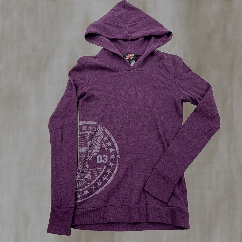 Harley Davidson Vintage Harley-Davidson Shirt Women Medium Purple Thermal Hoodie Waffle Knit Size M / US 6-8 / IT 42-44 - 1 Thumbnail