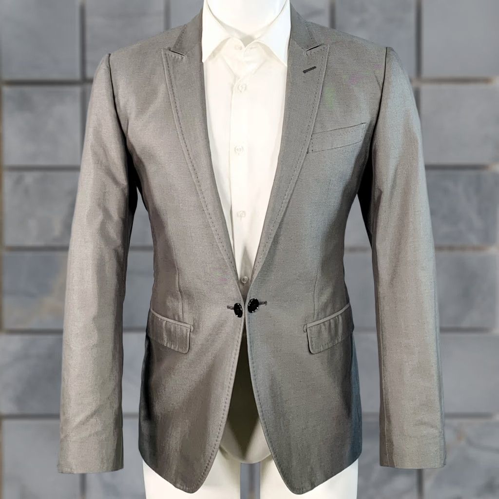 Dolce & Gabbana DOLCE & GABBANA Size 38 Grey Cotton Silk Peak Lapel Single Button Sport Coat Mens Regular Italy Size US XXS / EU 40 - 1 Thumbnail