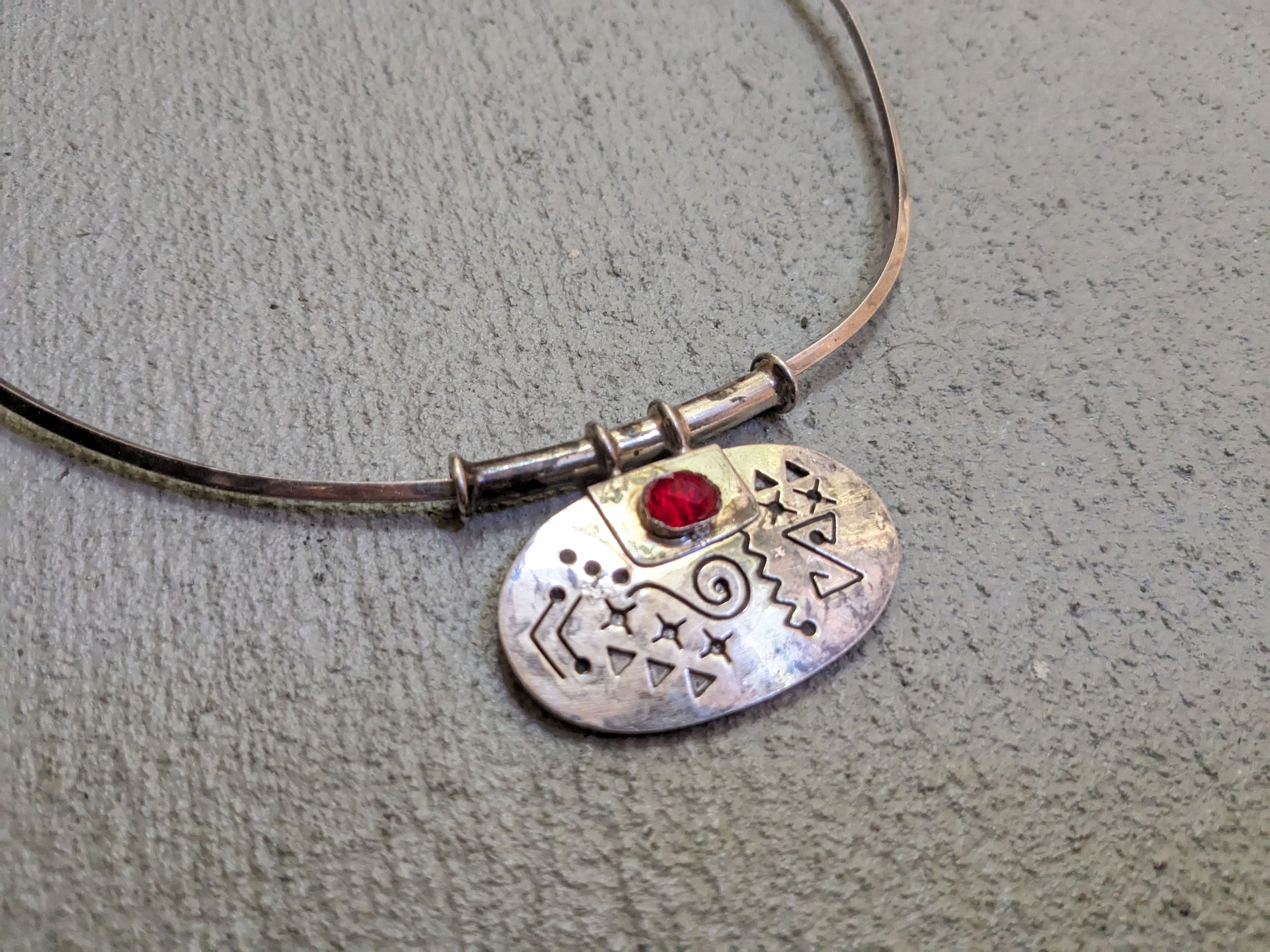 Jewelry Vintage Sterling Silver Necklace Collar Oval 14" Taxco Red Size ONE SIZE - 2 Thumbnail