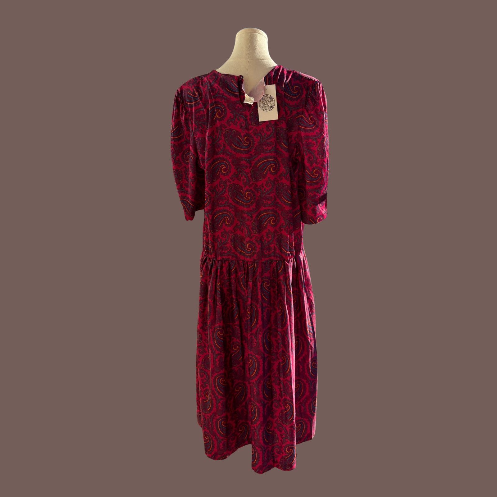 Vintage VTG Paisley Dress | Magenta Print Midi | Maximalist Size M / US 6-8 / IT 42-44 - 3 Thumbnail