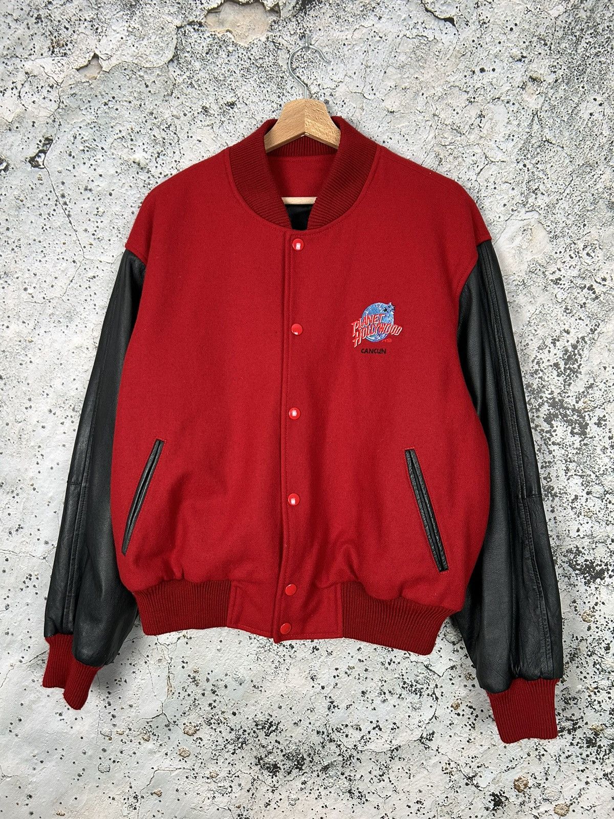 Planet Hollywood Vintage Planet Hollywood Varsity Bomber Jacket Wool Leather Size US M / EU 48-50 / 2 - 2 Thumbnail