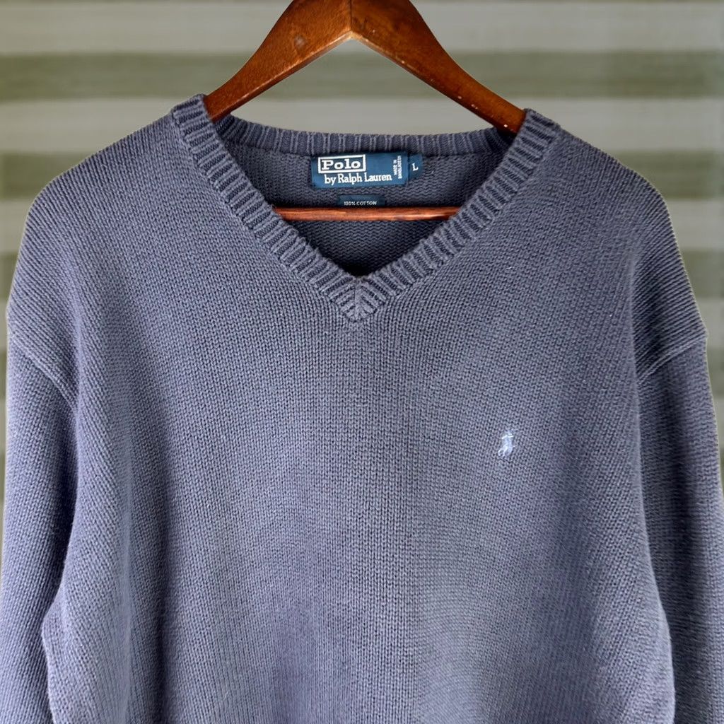Polo Ralph Lauren Polo Ralph Lauren Mens Sweater V-Neck Knit Long Sleeve 100% Cotton Navy Blue Large Size US L / EU 52-54 / 3 - 1 Thumbnail