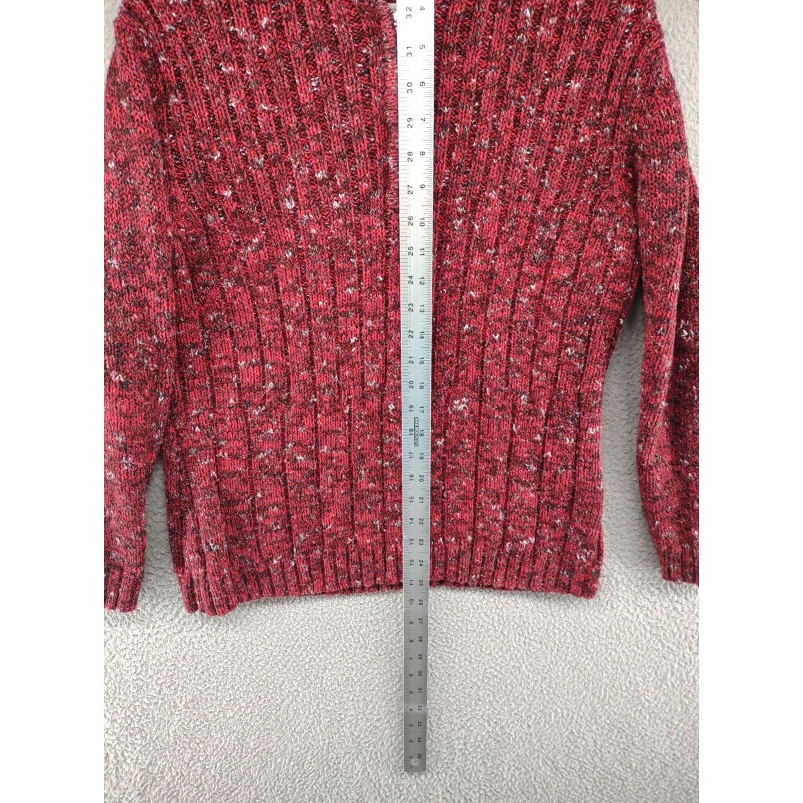 Liz Claiborne Liz Claiborne Womens Red Tweed 1/4 Zip Pullover Sweater 1X Adults Knit Pullover Zipper Baggy Cotton Blend Cable-Knit Ladies Womens VINTAGE? Size XL / US 12-14 / IT 48-50 - 7 Thumbnail