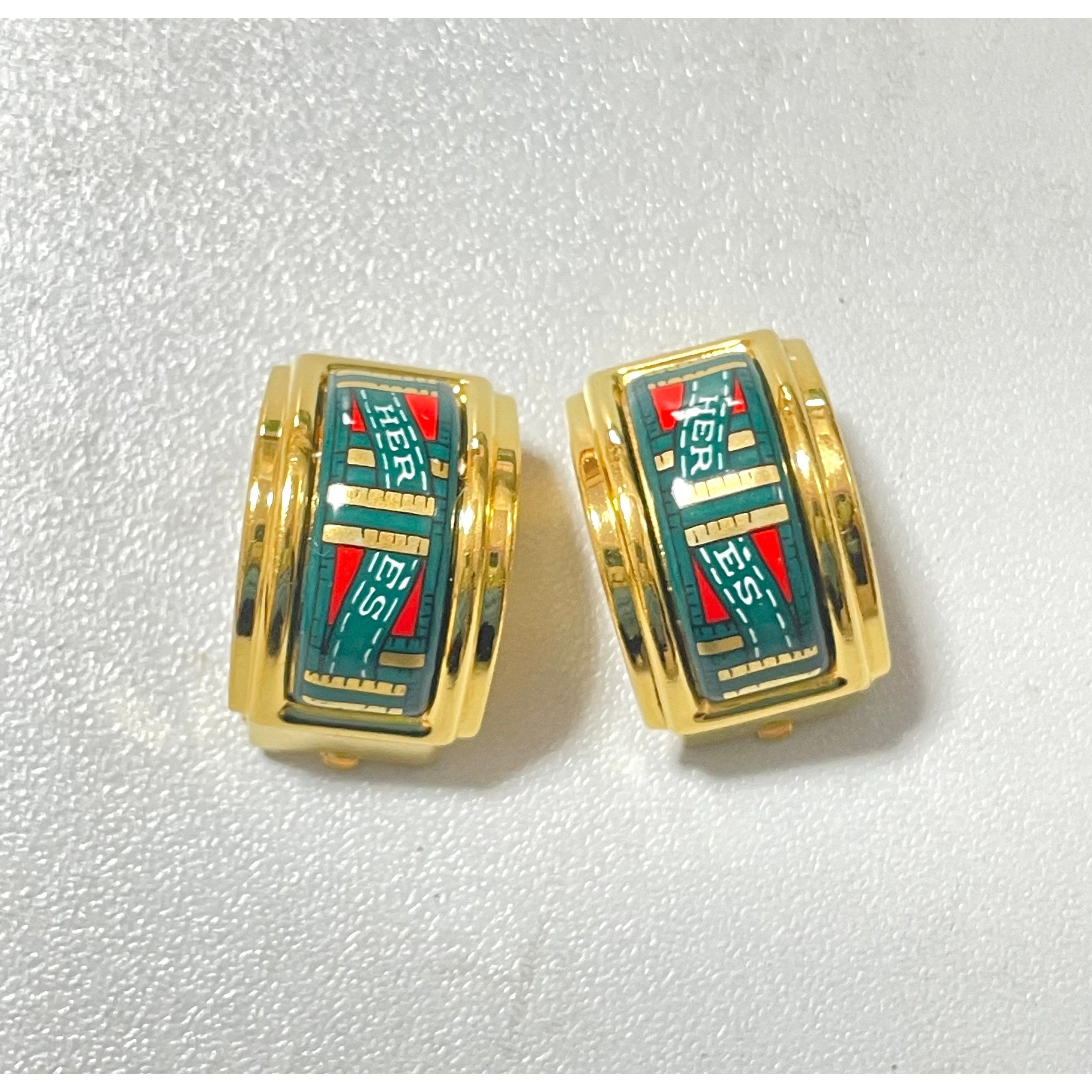 Hermes Vintage Hermes cloisonne golden earrings with green and red. Size ONE SIZE - 9 Thumbnail