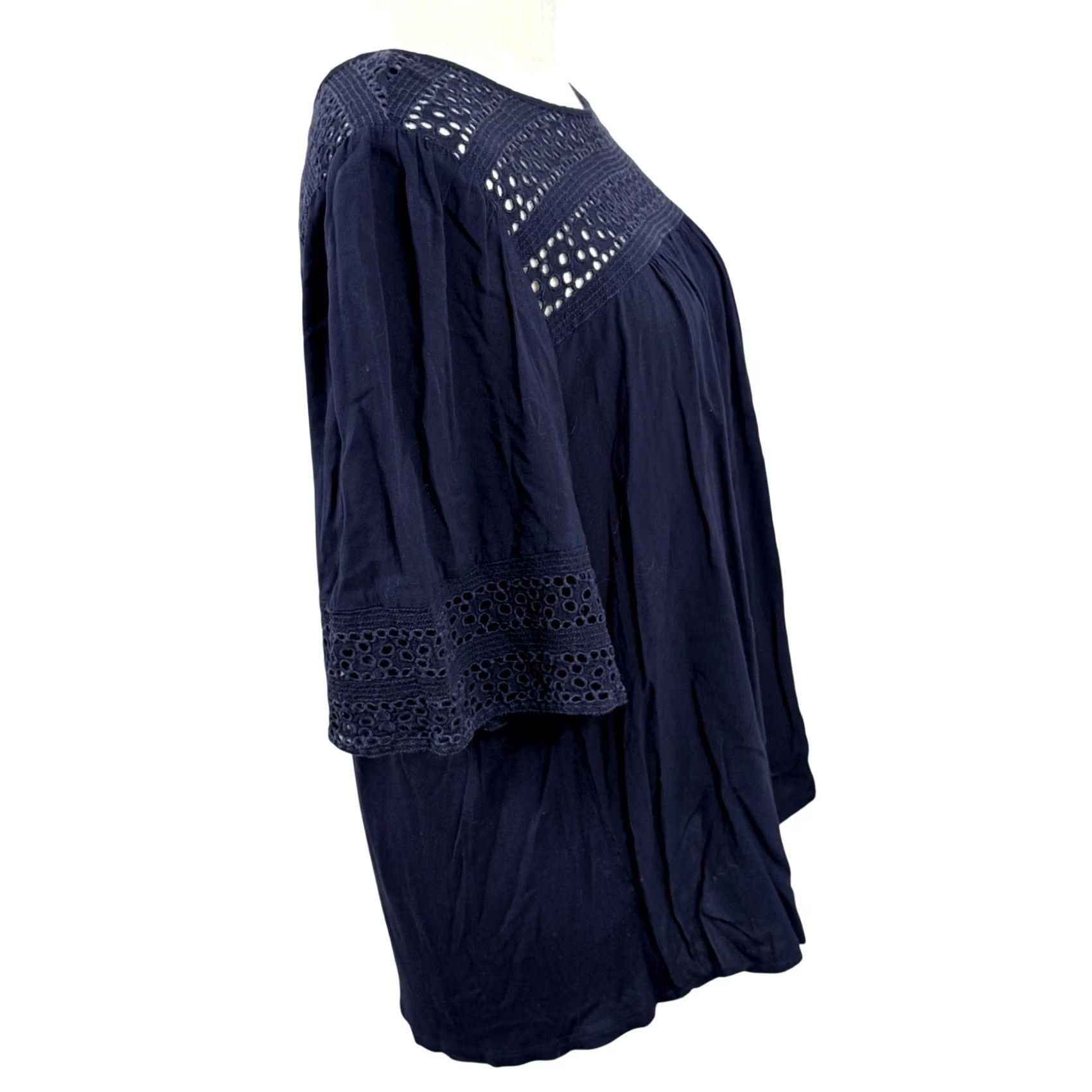 Loft LOFT Blouse Navy Blue Eyelet Crochet Lace Peasant Top Casual Workwear Womens M Size M / US 6-8 / IT 42-44 - 4 Thumbnail