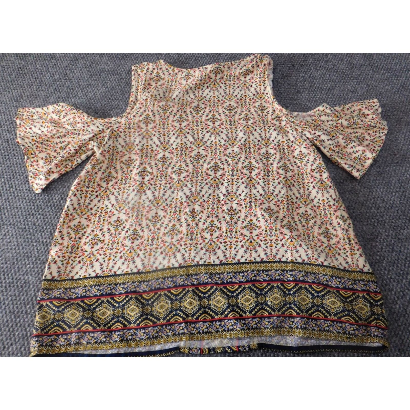 Vintage St. John's Bay Blouse Womens XL Beige Stripe Short Sleeve Off The Shoulder Knit Rayon Stretch Classic Casual Floral Pattern Beiges Women Regular Size XL / US 12-14 / IT 48-50 - 6 Thumbnail