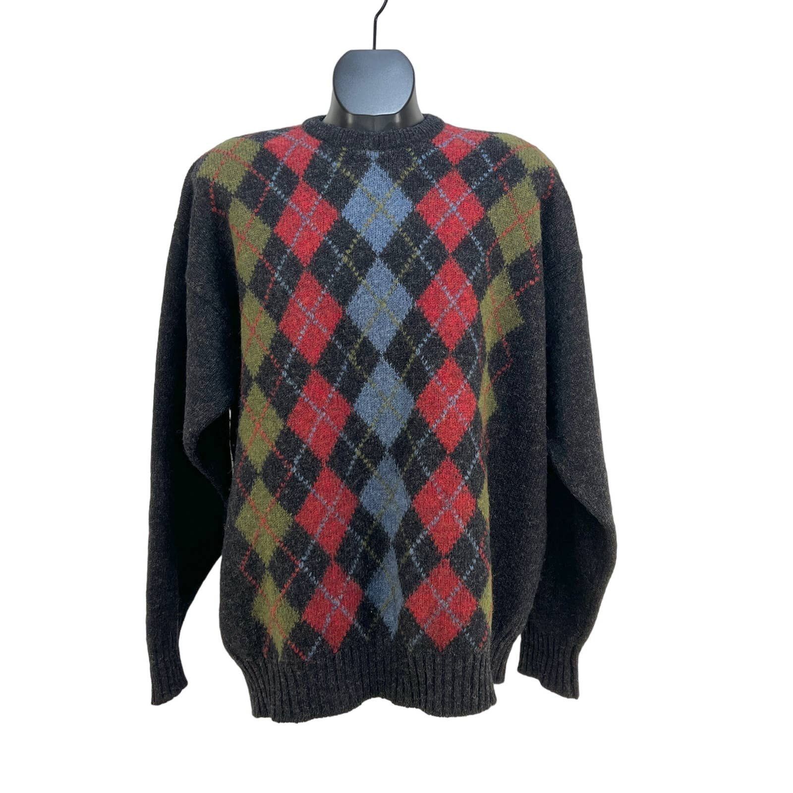 Land's End Scottish Wool Argyle Crewneck Sweater Vintage