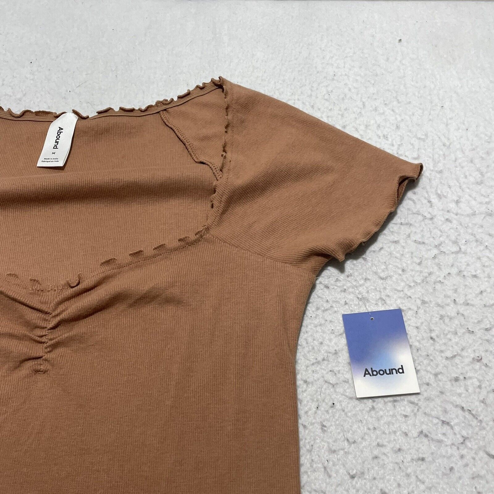 Nordstrom Abound Lettuce Edge Mini Dress Tan Ruched Organic Cotton Size M / US 6-8 / IT 42-44 - 6 Thumbnail