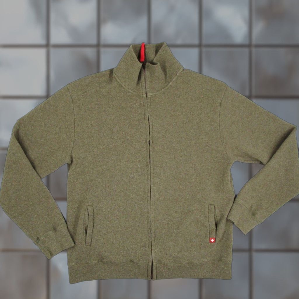 Olive Helvetica Swiss Full Zip Jacket Olive Green Knit Mock Neck Mens XL Size US XL / EU 56 / 4 - 1 Thumbnail