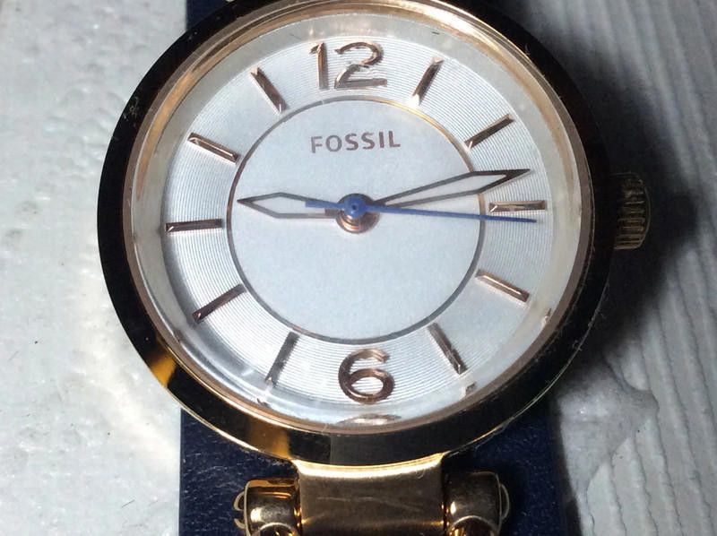 Fossil Fossil ladies gold dial navy leather strap watch Size ONE SIZE - 11 Thumbnail