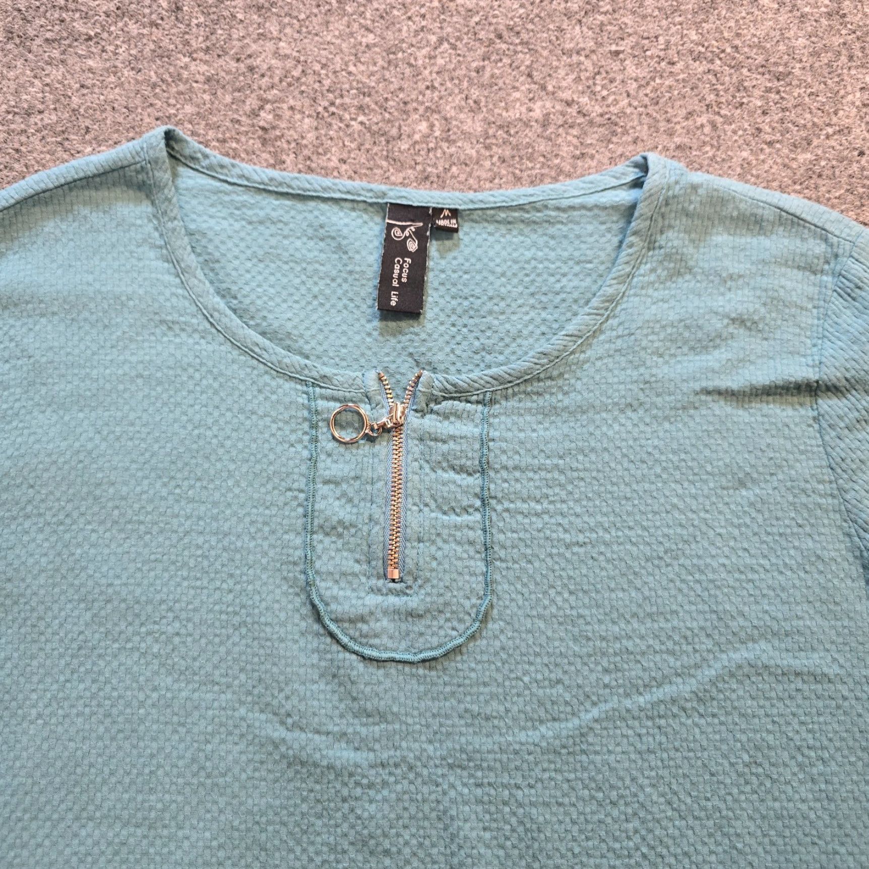 Alife Focus Casual Life Top Womens 3/4 Sleeve Green Textured Blouse Shirt M Size M / US 6-8 / IT 42-44 - 2 Thumbnail