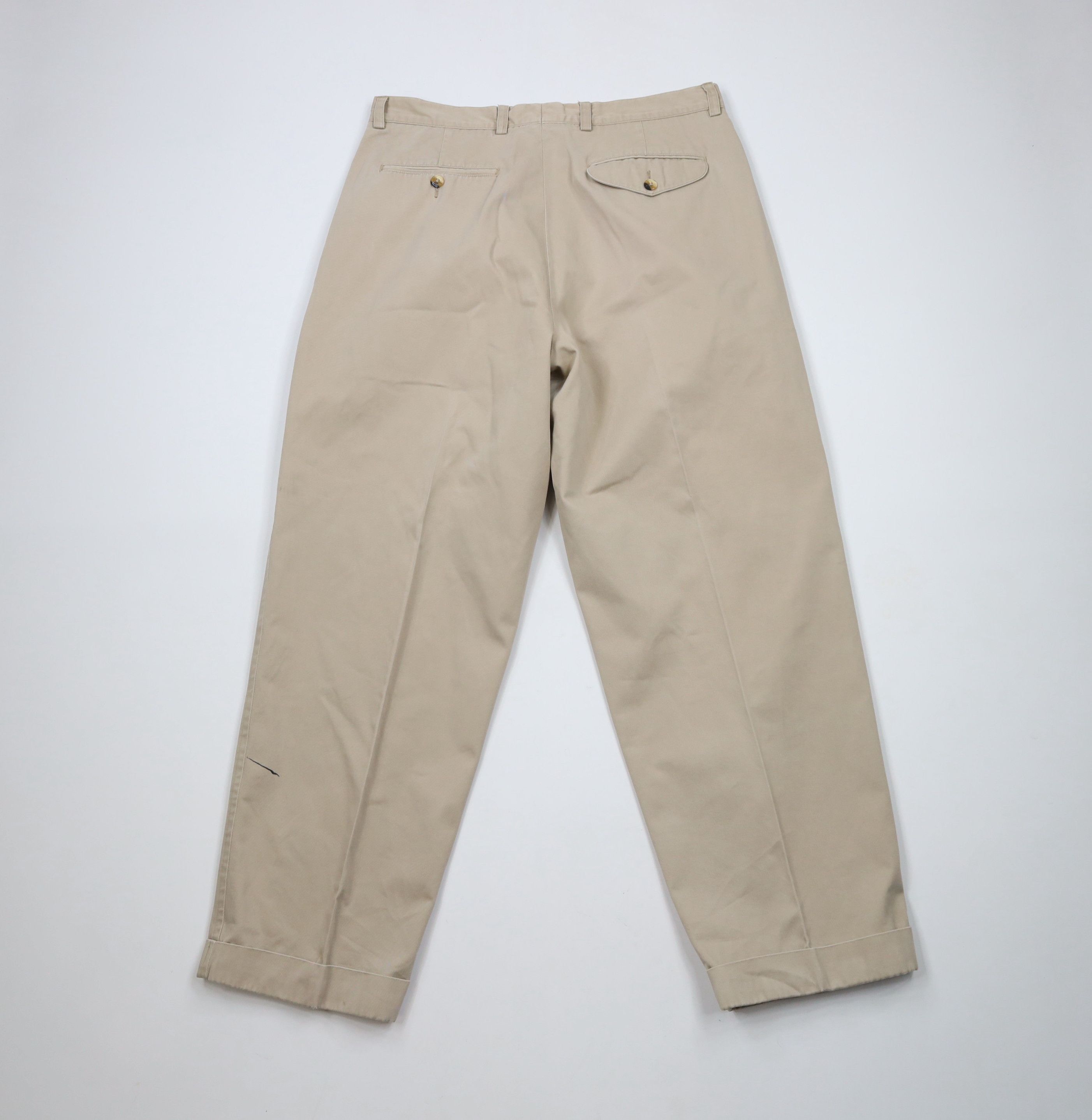 Nautica × Vintage Vintage 90s Nautica Pleated Cuffed Chino Pants Beige Cotton Size US 34 / EU 50 - 9 Thumbnail
