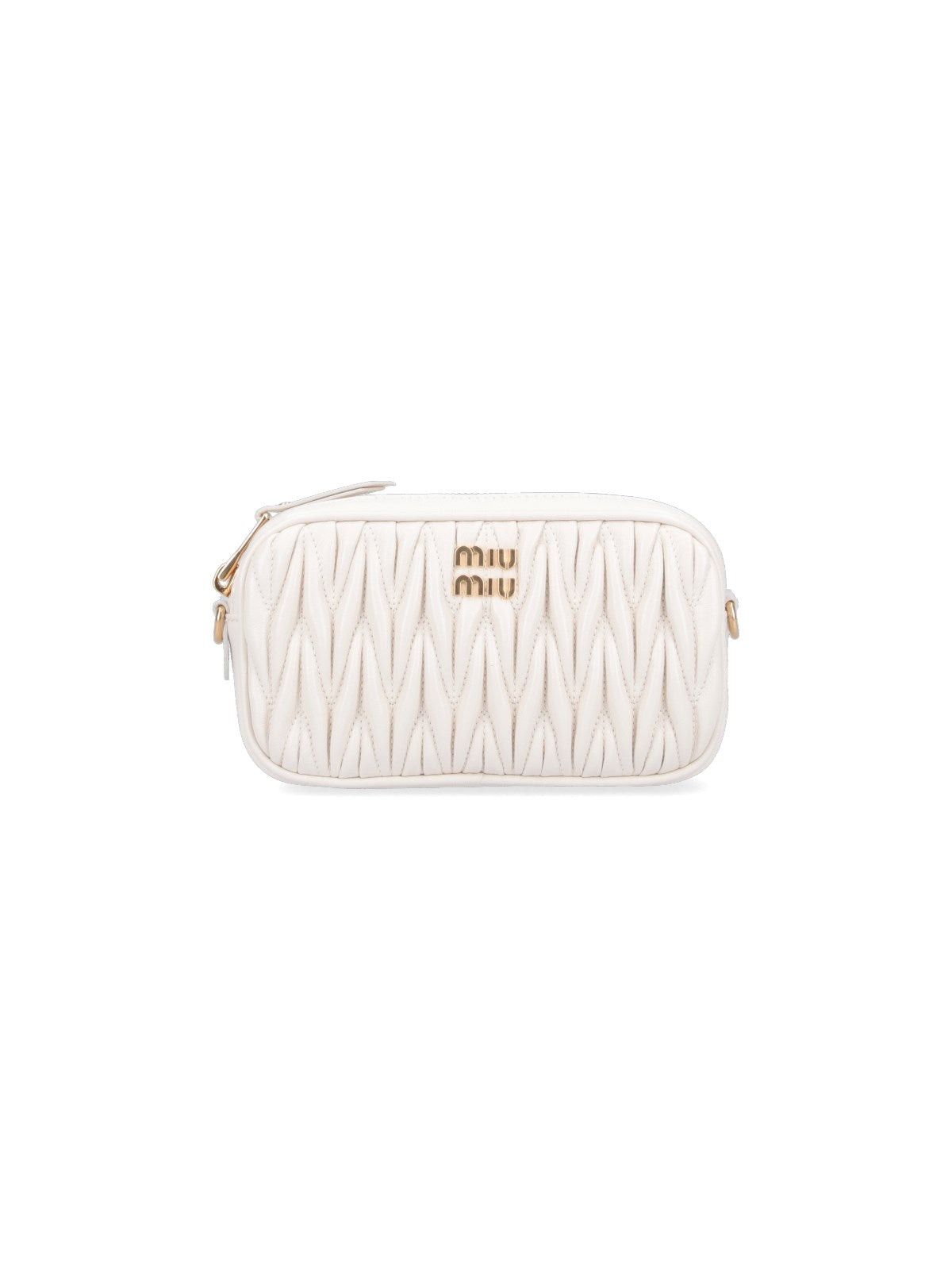 image of Miu Miu Miumiu Logo Nappa Leather Pouch in White, Women's