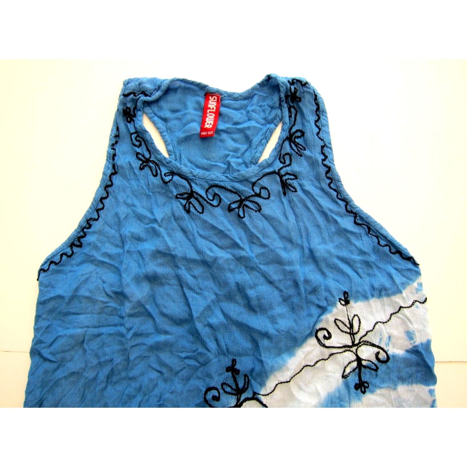 Sunflower VINTAGE Sunflower Tank Dress Sunflower 100% Crinkle Rayon Blue White Tie Dye Embroidered Sun Dress M-L Size M / US 6-8 / IT 42-44 - 3 Thumbnail