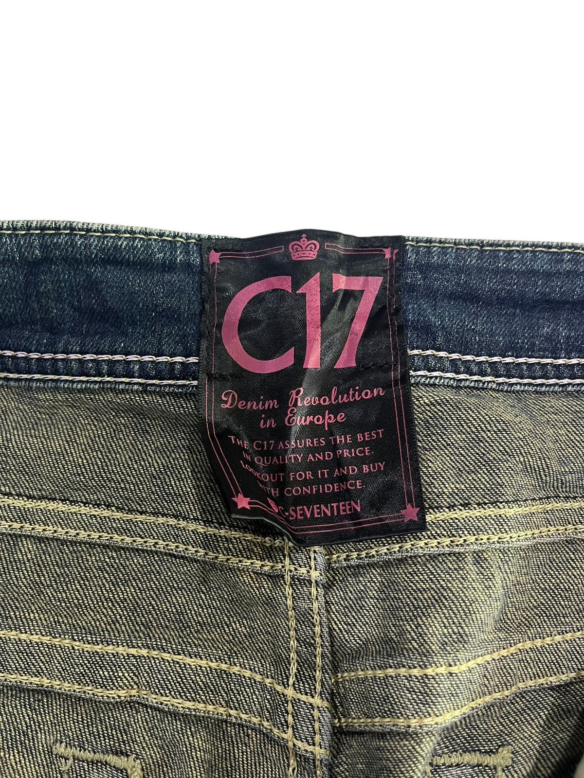 Japanese Brand 🇯🇵 FLARE Y2K C SEVENTEEN DENIM JEANS Size US 35 - 10 Thumbnail