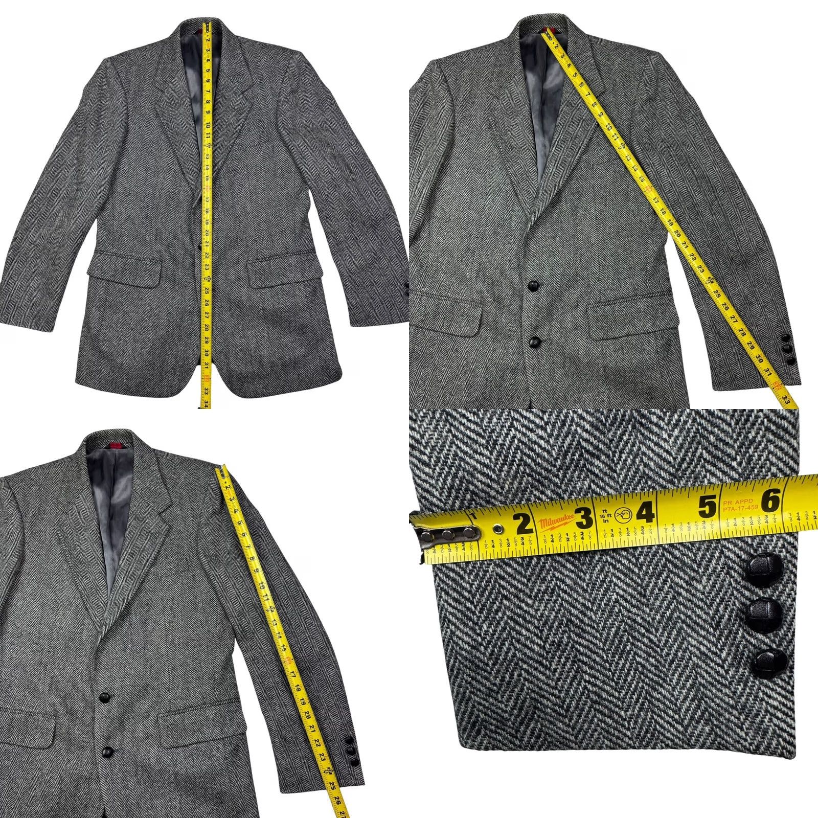 Vintage VINTAGE Saville Row Blazer Wool Tweed Leather Button Gray 40L Mens Jacket Long Size 40R - 8 Thumbnail
