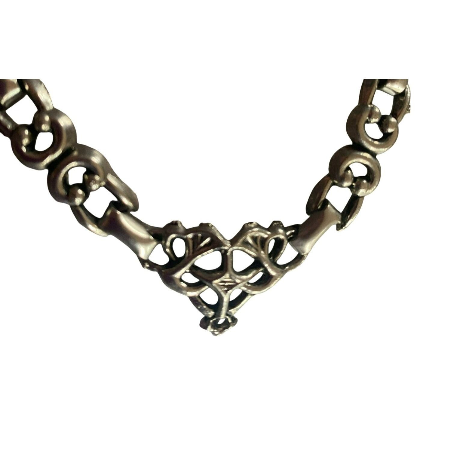 Other Vintage Unique Heavy Silver tone Chain-Link Necklace With Or Size ONE SIZE - 2 Thumbnail