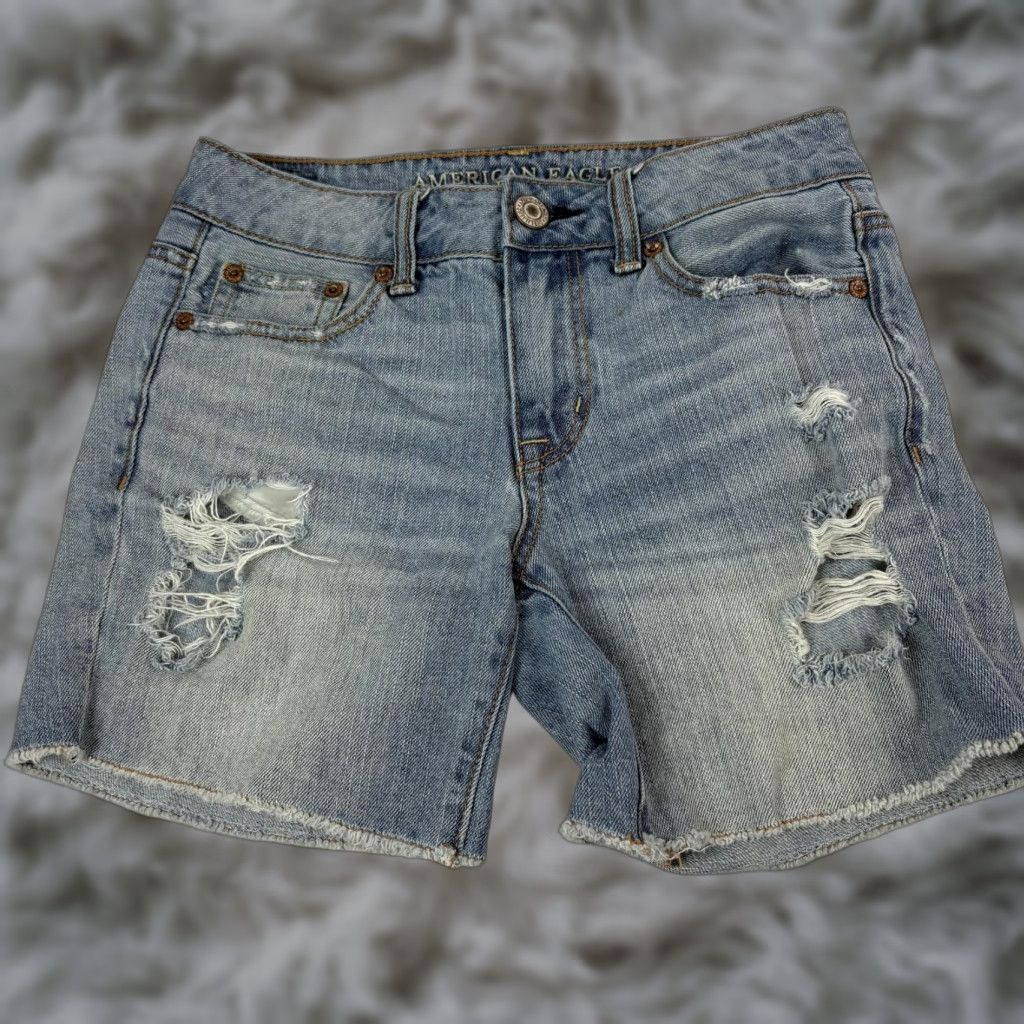 American Eagle Outfitters American Eagle Outfitters Shorts Womens 00 Blue Boy Midi Distressed Denim Cutoff Size 24" / US 00 / IT 34 - 1 Thumbnail