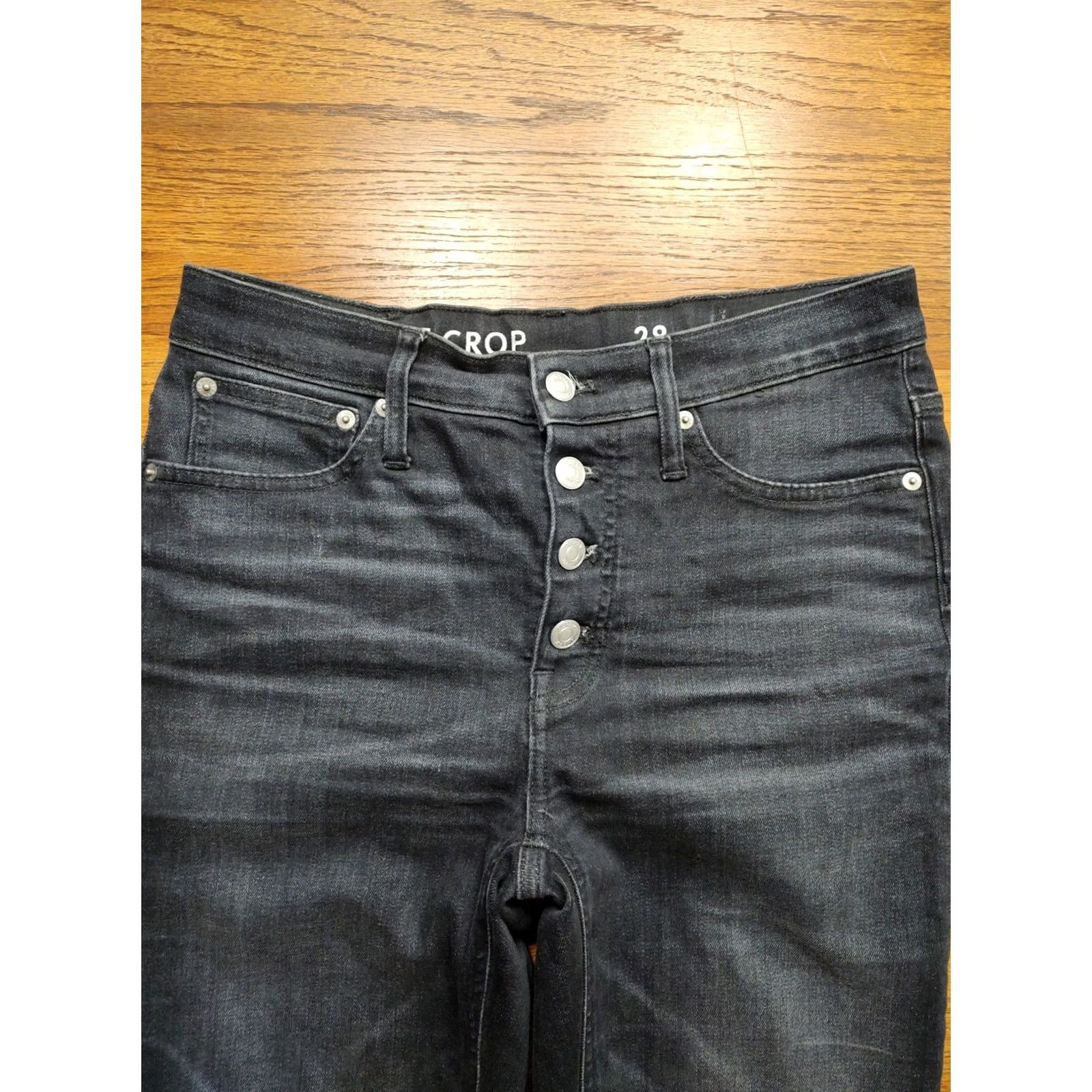 J.Crew VINTAGE J.CREW Jeans 9” Billie Demi Boot Crop Black Gray Button Fly Raw Hem Womens 28 Size 28" / US 6 / IT 42 - 3 Thumbnail