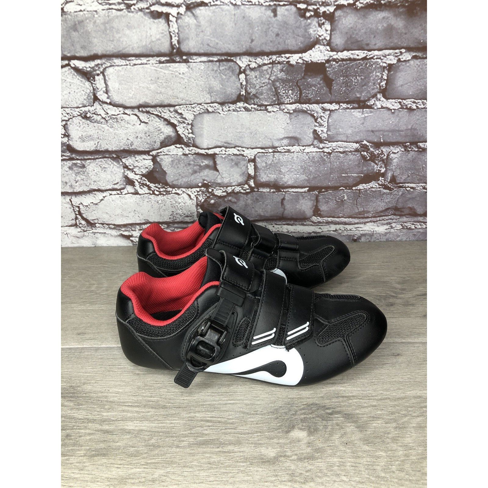 Other Peloton Cycling Shoes Black Leather Mesh White Red Strap Wom Size US 6.5 / IT 36.5 - 24 Thumbnail