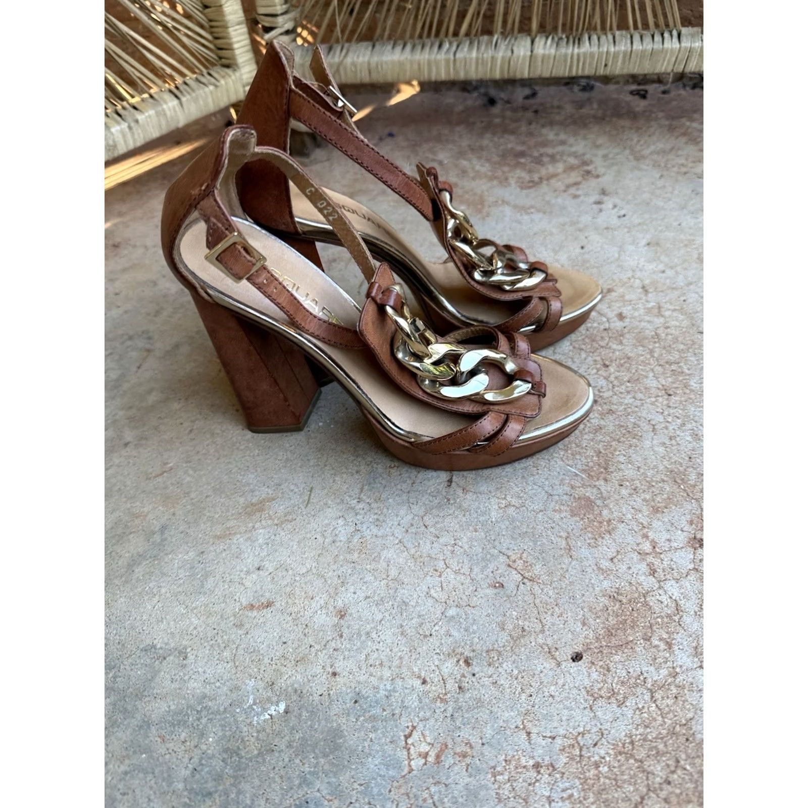 Dsquared2 Dsquared2 Women's 6 High Chunky Chain Block Heel Platform Leather Sandals, Brown, Leather, Italy, Platform, Heel, Sandals, Women, Ultra High Size US 6 / IT 36 - 5 Thumbnail