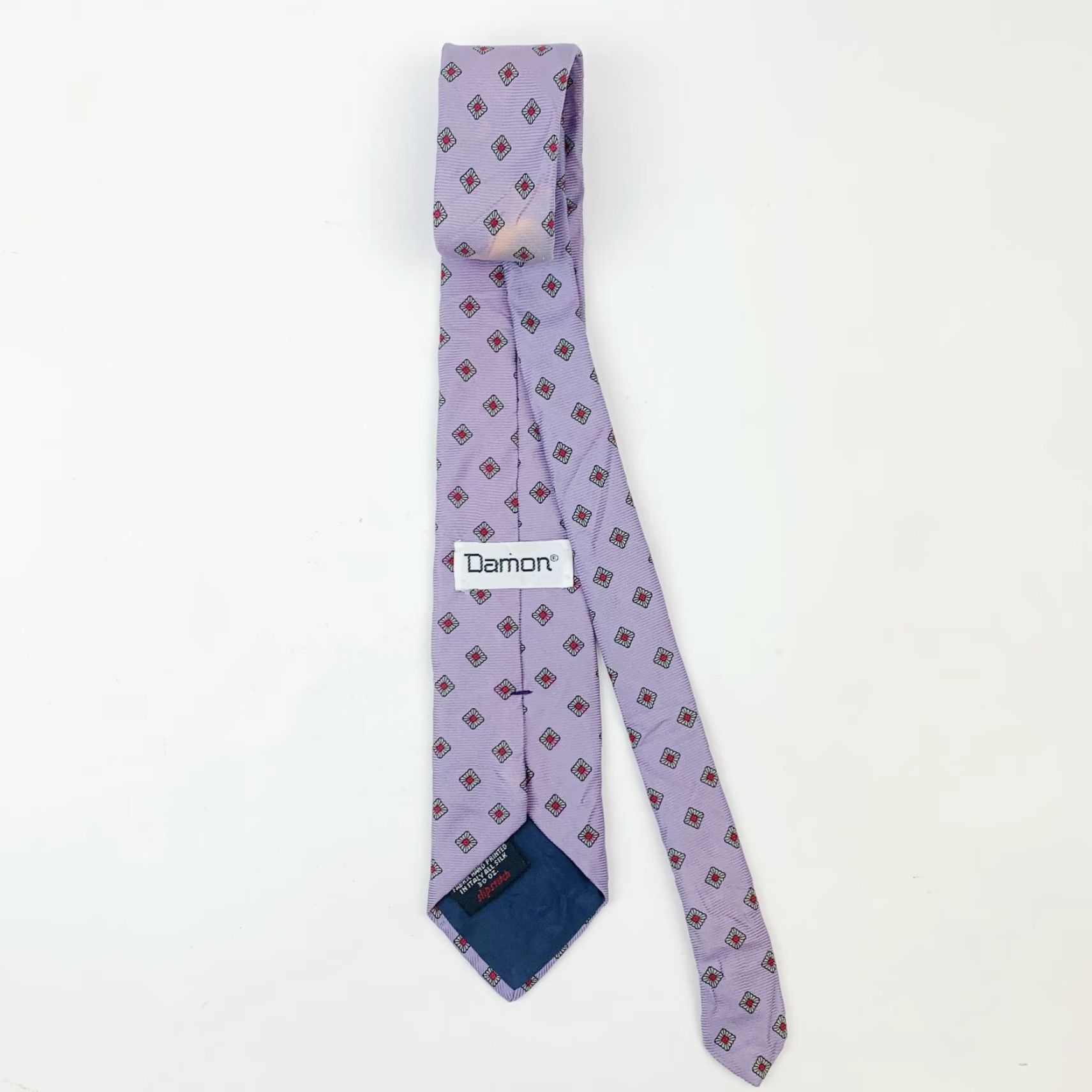 Vintage VINTAGE DAMON Tie Men 100% Silk Geometric Pattern Made in Italy 54.5 x 3" Purple Geometric Pattern Tie Mens Silk Italy 54.5" 3" Size ONE SIZE - 4 Thumbnail