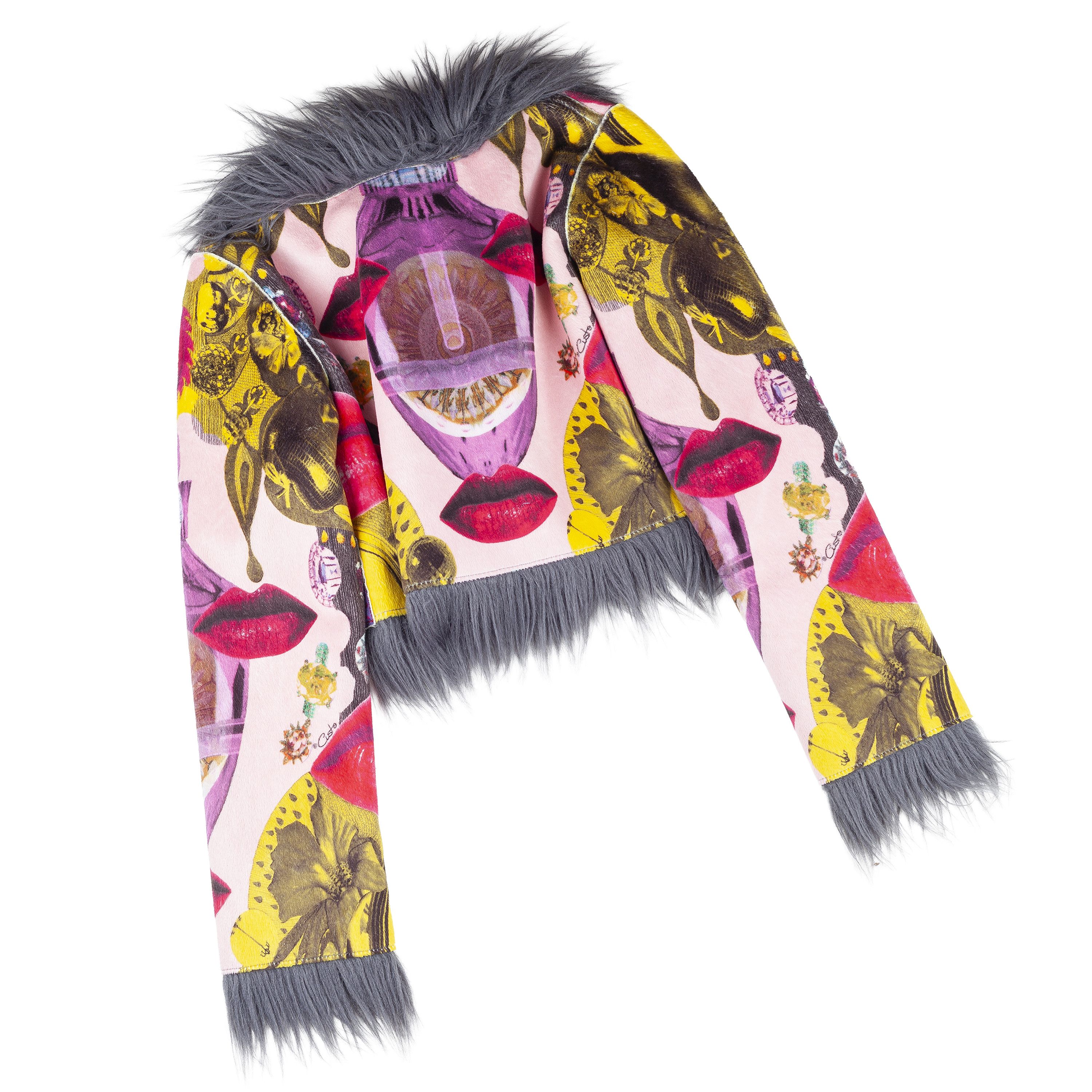 Custo Barcelona Custo Barcelona Vintage Lip Print Faux Fur Crop Jacket Size S / US 4 / IT 40 - 2 Thumbnail