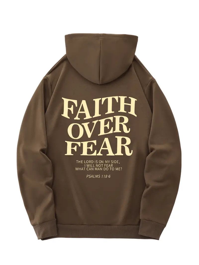 The Unbranded Brand Brown Faith Over Fear Hoodie Soft Polyester, Kangaroo Pocket Size US L / EU 52-54 / 3 - 1 Thumbnail