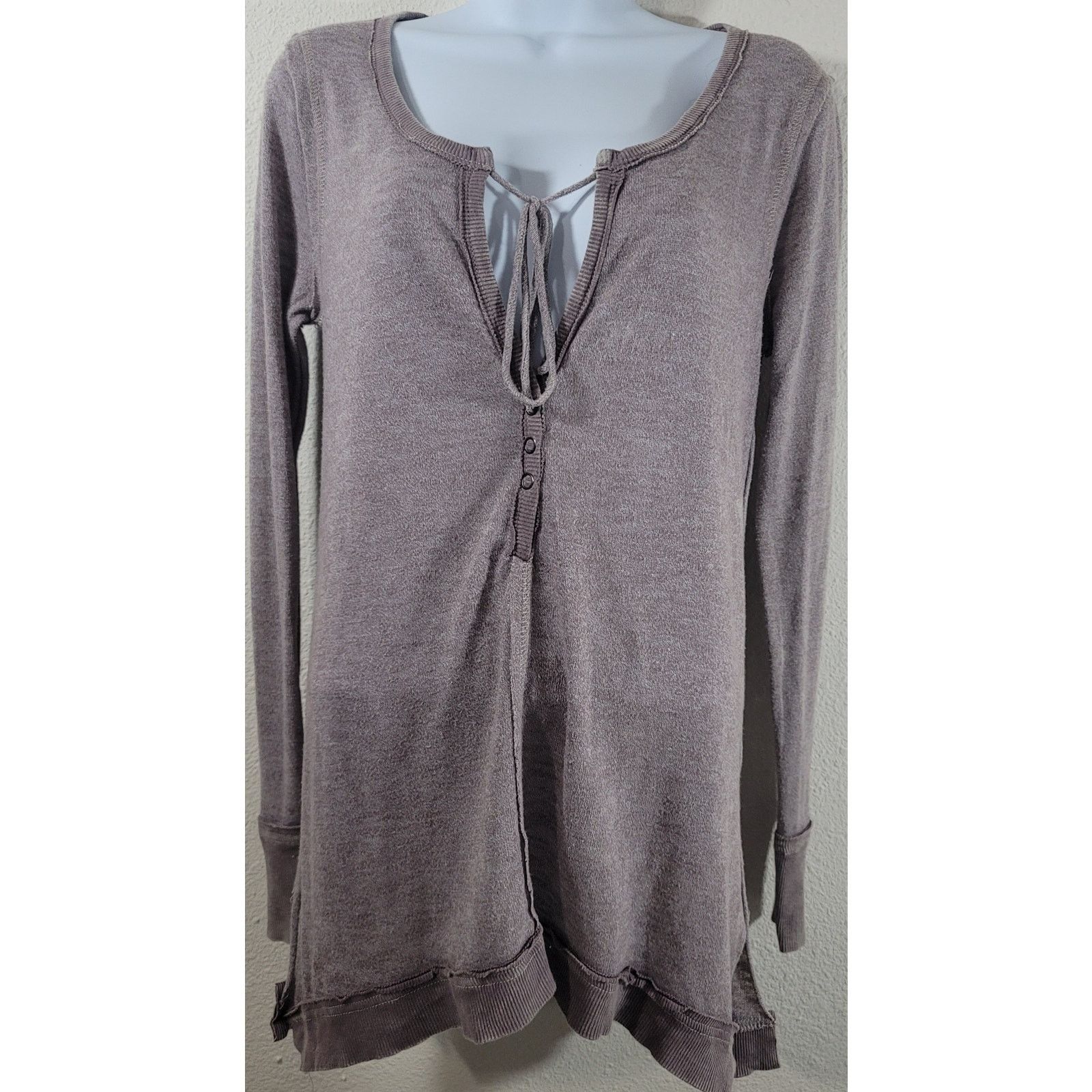 Other Gilded Intent Purple Marled Deep V Neck Tie Henley Top Small Size S / US 4 / IT 40 - 1 Thumbnail