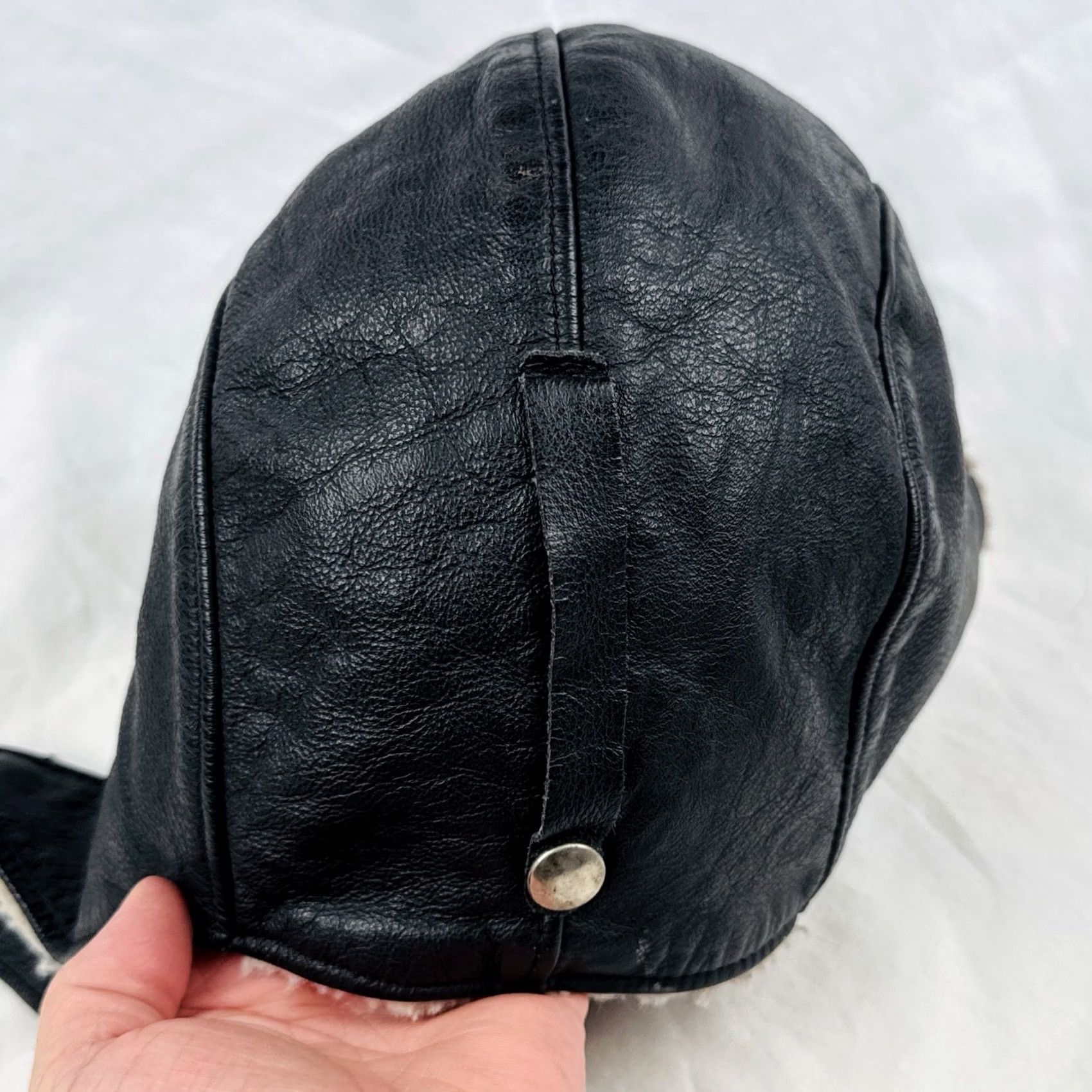 Vintage VINTAGE Leather Aviator Trapper Hat USA Shearling Lined Flight Cap Size L/XL Black Mens Size ONE SIZE - 7 Thumbnail