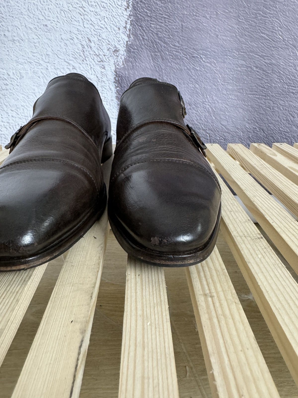 Genuine Leather Benci Broether Leather double monk brown casual shoes formal Size US 9.5 / EU 42-43 - 7 Thumbnail