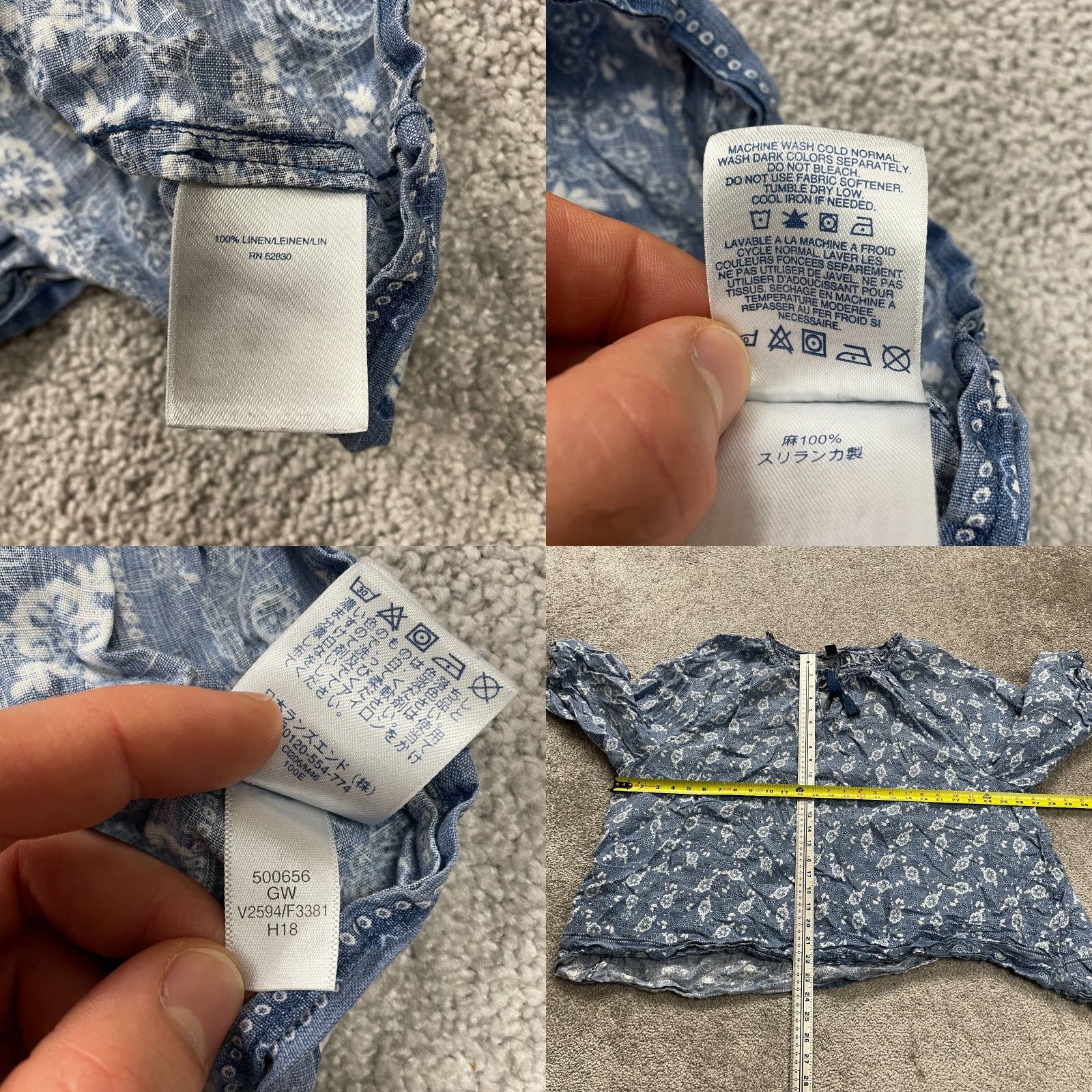 Lands' End Lands' End Linen Blouse Womens 3XL Blue Floral 3/4 Sleeve Tassel Relaxed Tunic Shirt Size XXL / US 16-18 / IT 52-54 - 8 Thumbnail
