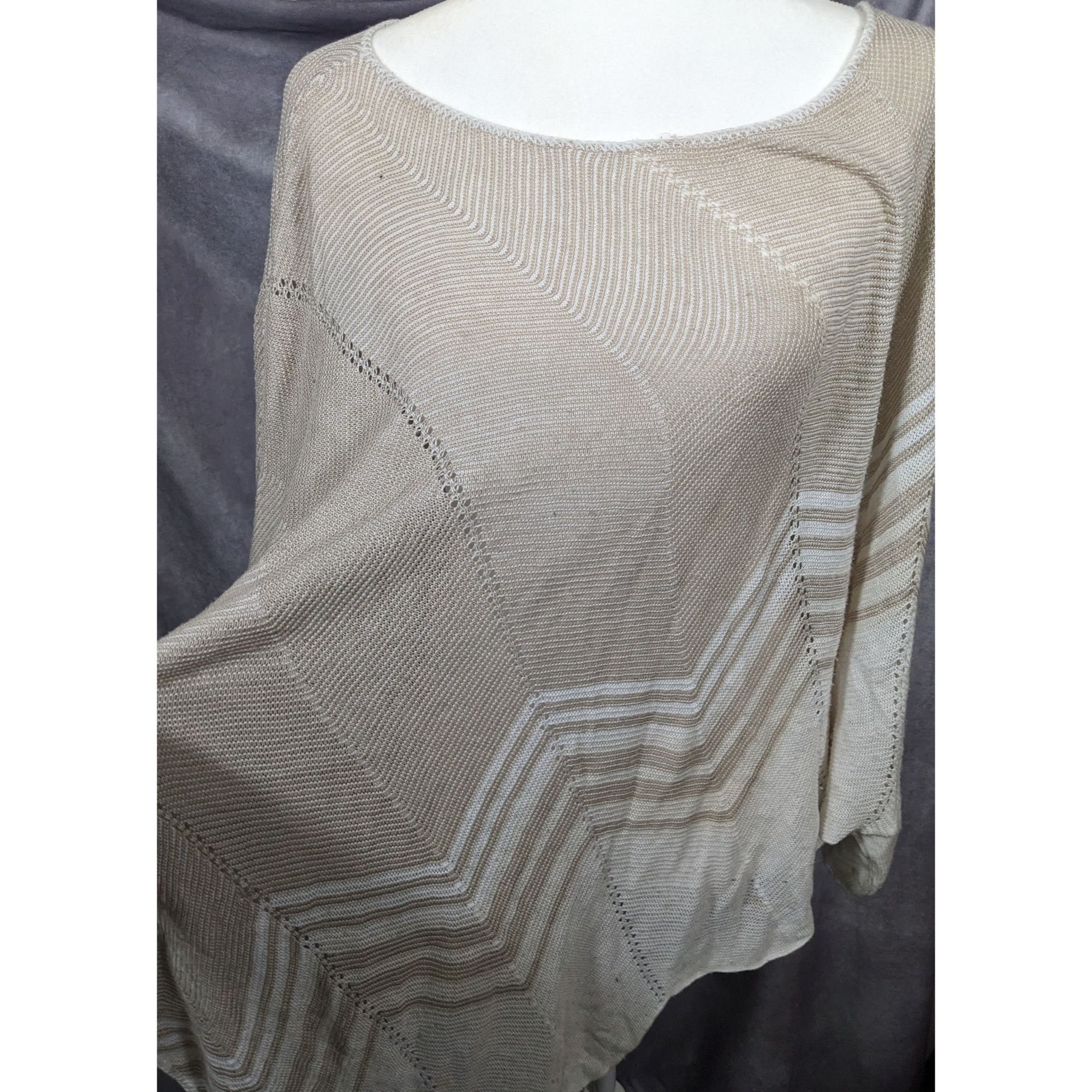 Other Christopher & Banks Preppy Cream ZigZag Knit Poncho Size L / US 10 / IT 46 - 6 Thumbnail