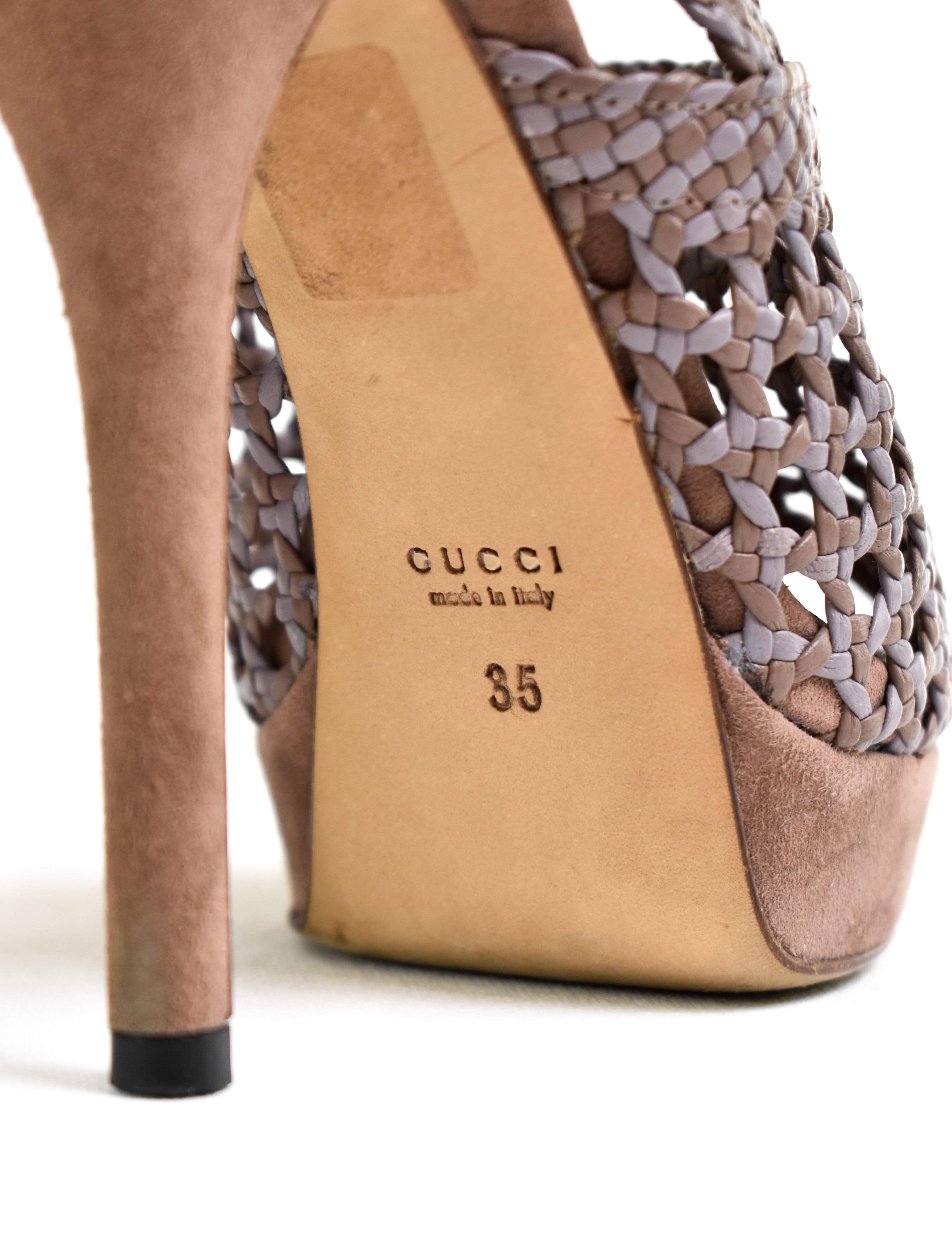 Gucci Leather Suede GUCCI Alhambra Woven Platform Sandal Heels Size US 5 / IT 35 - 11 Thumbnail