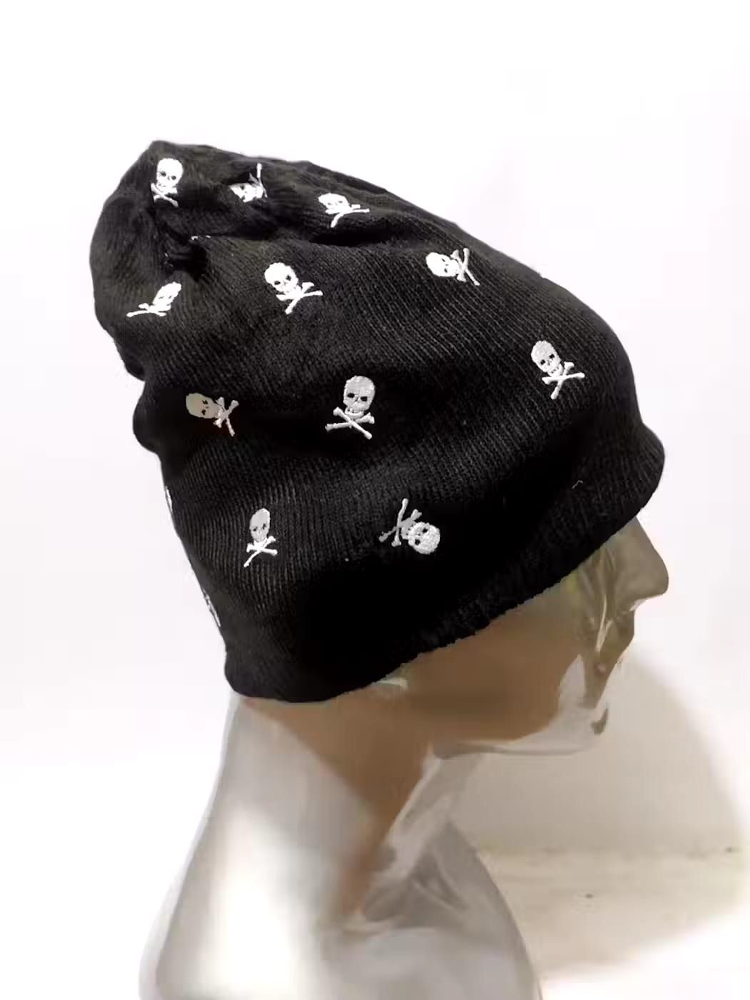 image of Avant Garde Sagres Japan Full Embroidery Skull Beanie in Black, Men's