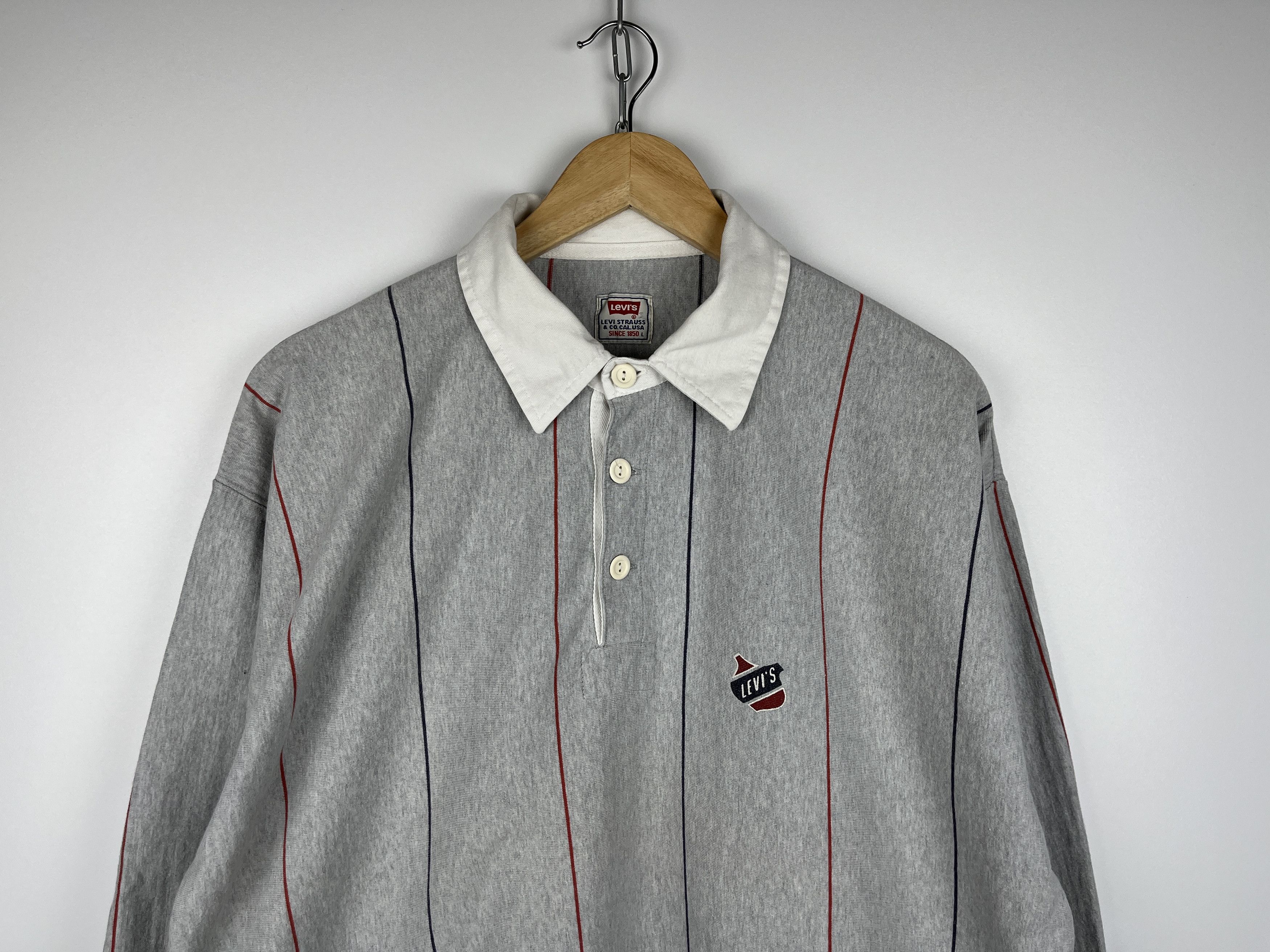90's Levi's Vintage Rugby Polo Shirt Striped Long Sleeve