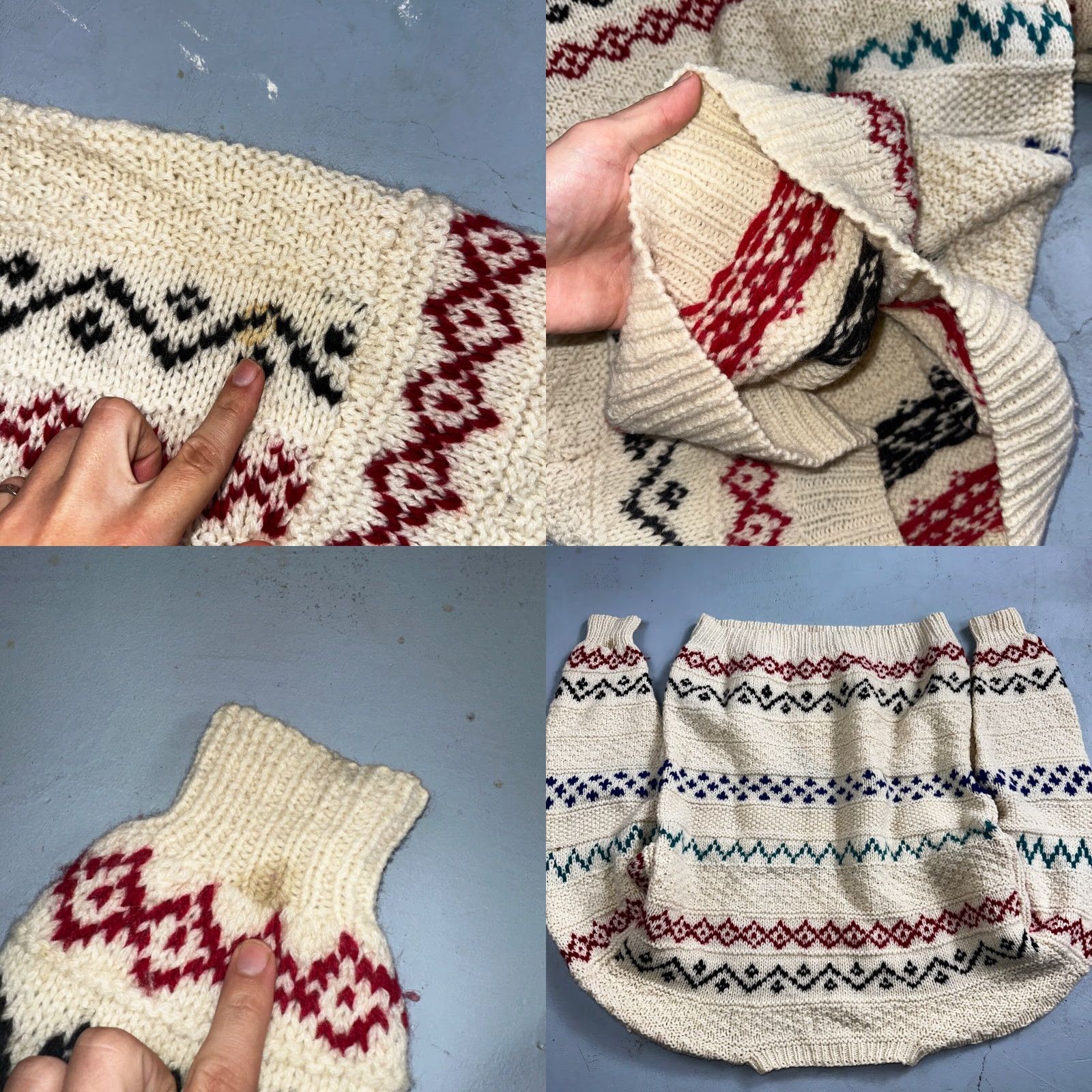 Vintage VINTAGE John Ashford Sweater Mens L Cream Ivory Wool Fair Isle 80s 90s Winter Spring Fall Heavyweight Chunky-Knit Crew Neck Pullover Size US L / EU 52-54 / 3 - 8 Thumbnail