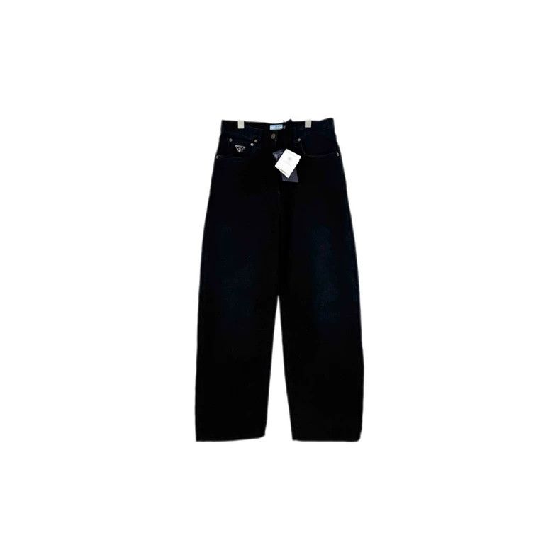 Prada Sise 25Washed black metal triangle leather logo jean