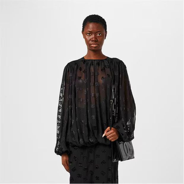 Dolce & Gabbana o1g2r1mq1024 Allover Logo Devore Blouse in Nero Size M / US 6-8 / IT 42-44 - 3 Thumbnail
