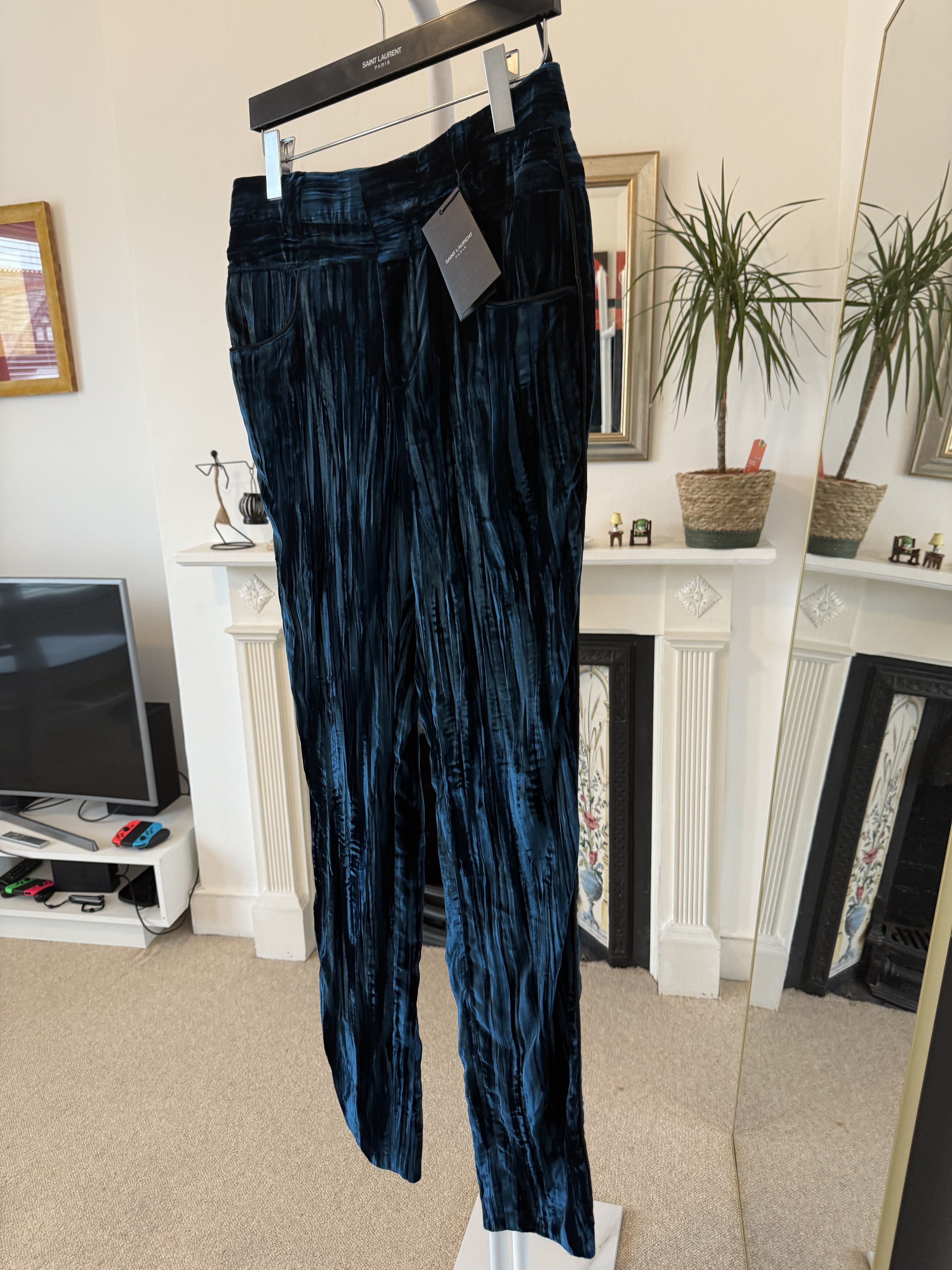 Saint Laurent Paris FW19' Saint Laurent Low Waist Velour Blue Striped Pants Size US 30 / EU 46 - 8 Thumbnail