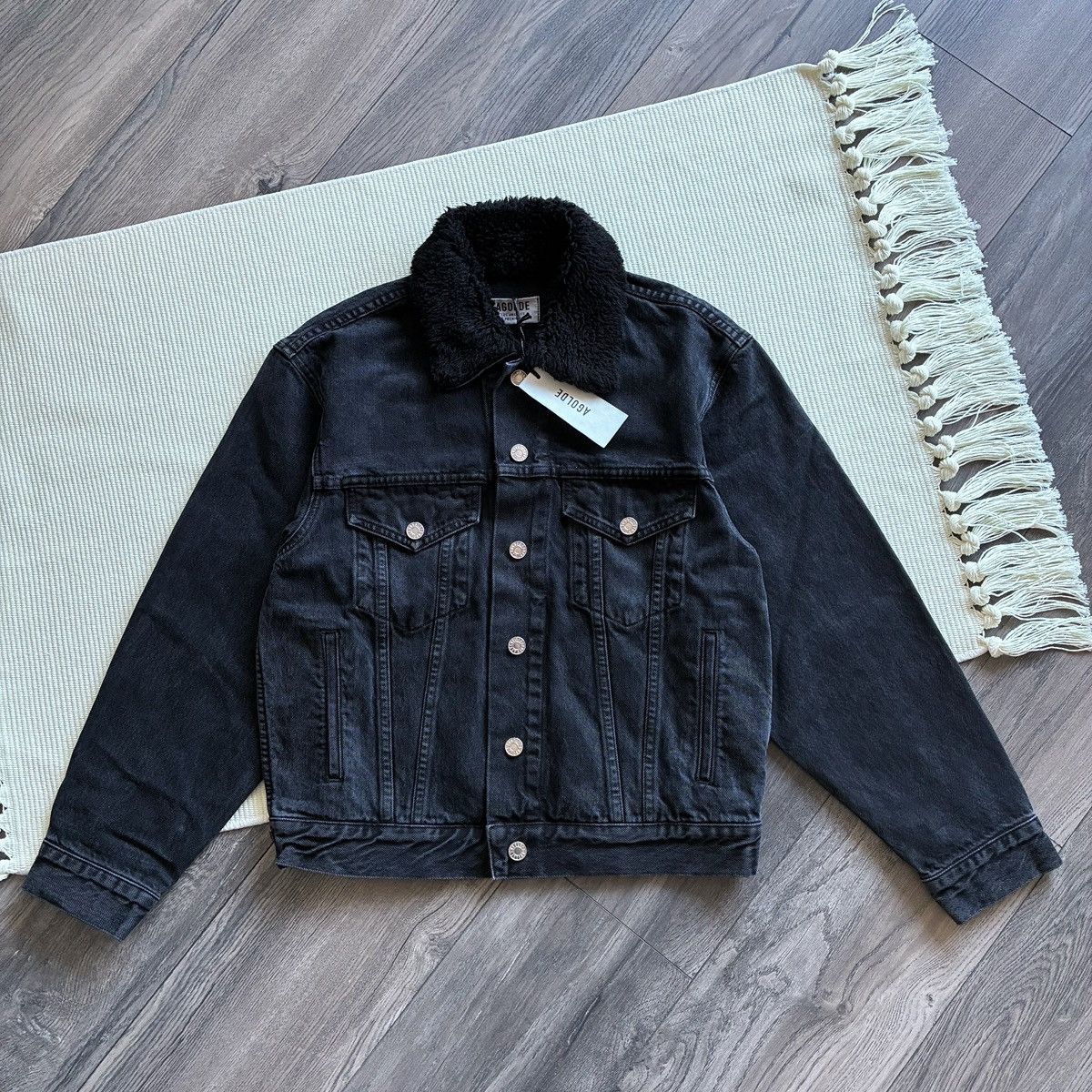 Agolde AGOLDE Harper Sherpa Collar Washed Black Denim Jacket Size XS / US 0-2 / IT 36-38 - 3 Thumbnail
