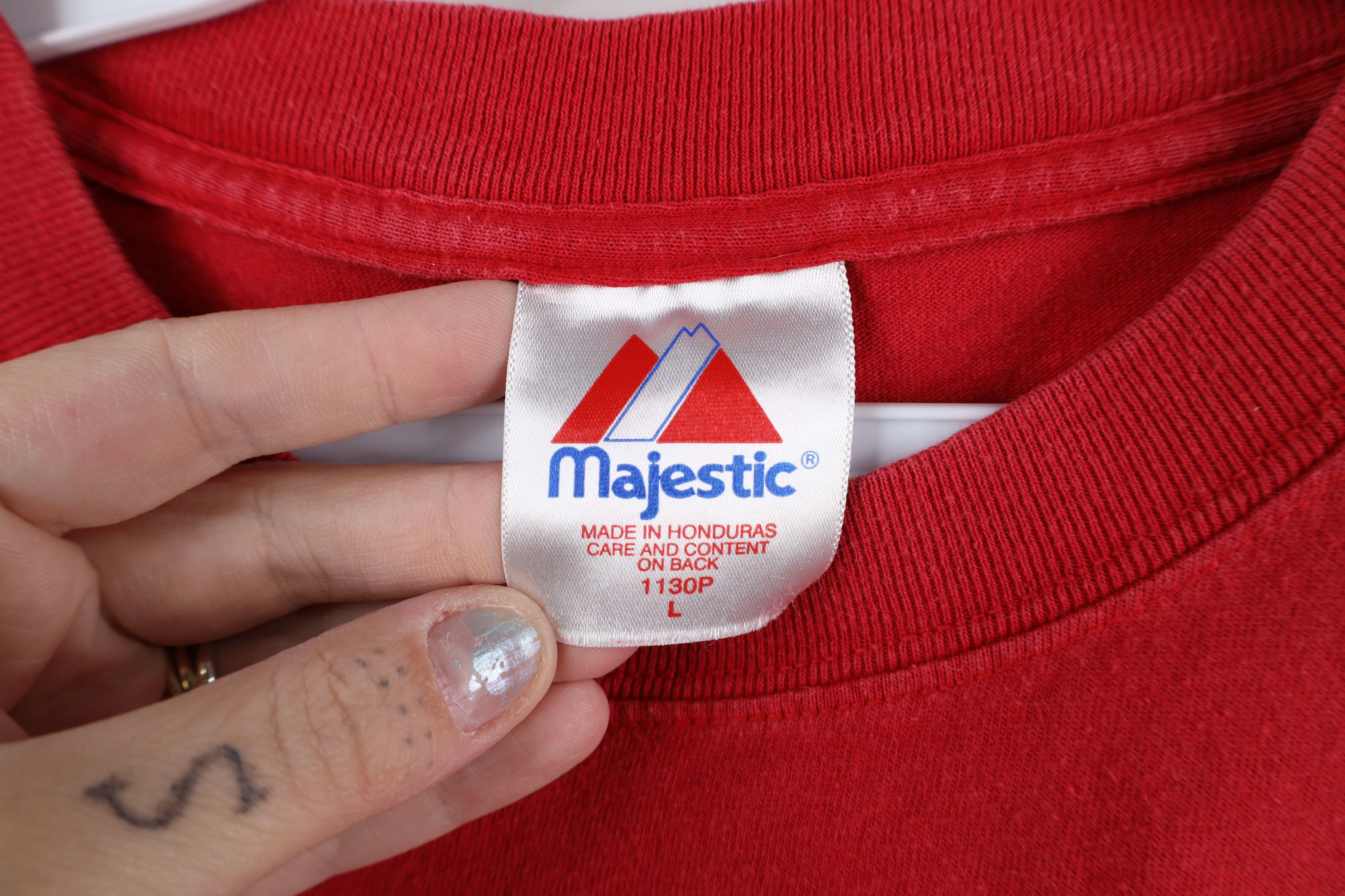 Majestic × Vintage Vintage 90s Majestic Reds Baseball T-Shirt Red Cotton Size US L / EU 52-54 / 3 - 6 Thumbnail