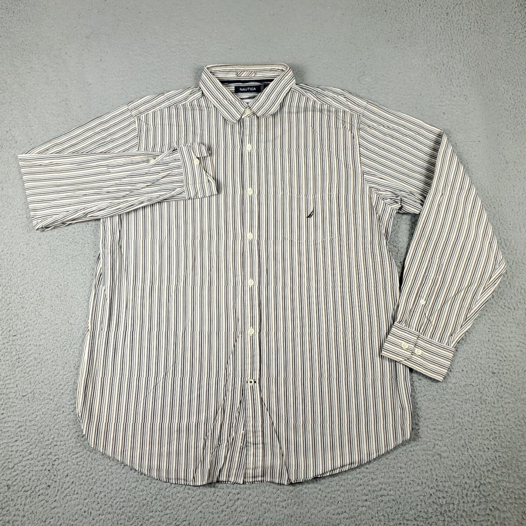 Nautica Nautica Shirt Mens Large Beige Striped Button-Up Long Sleeve Casual Business Formal Workwear Size US L / EU 52-54 / 3 - 3 Thumbnail