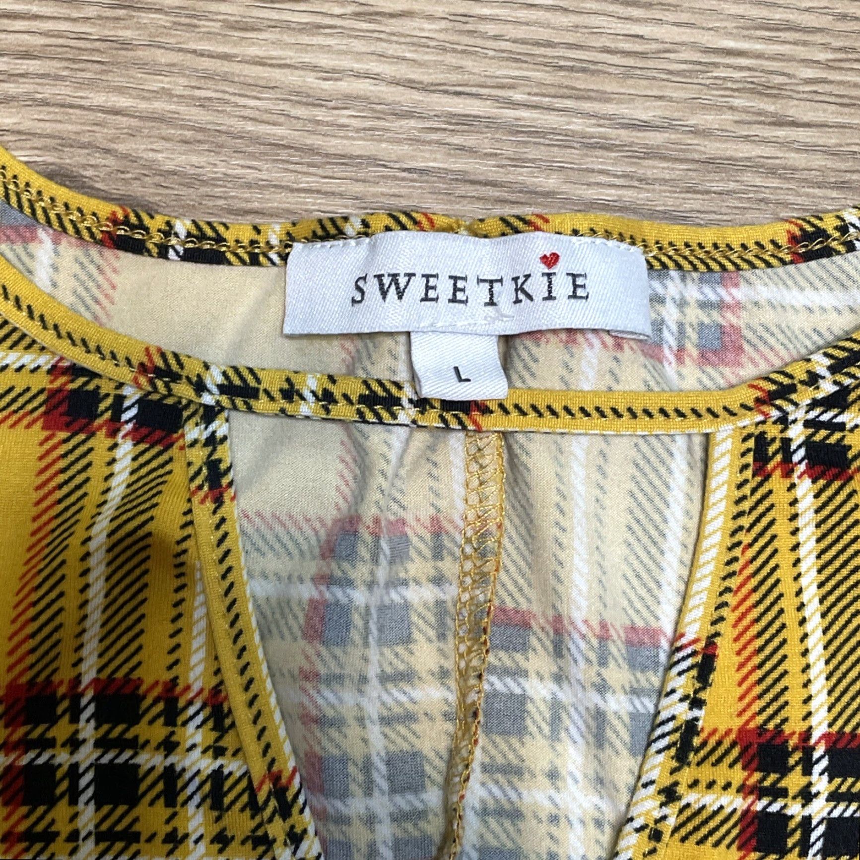 Vintage Sweetkie Dress Boho Festival Short Sleeve Yellow Plaid Pockets L Womens Size L / US 10 / IT 46 - 2 Thumbnail