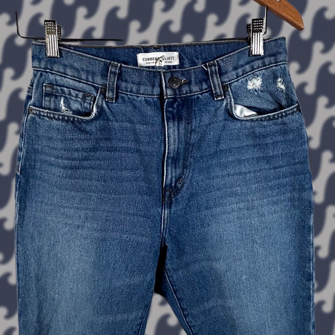 Vintage Current Elliott Jeans Blue High Rise Distressed Straight Leg Size 27 Size 27" / US 4 / IT 40 - 1 Thumbnail