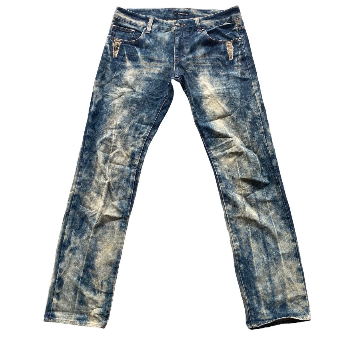 image of If Six Was Nine x Le Grande Bleu L G B Double Focus Rusty Acid Wash Leather Pocket Denim Pants (Siz